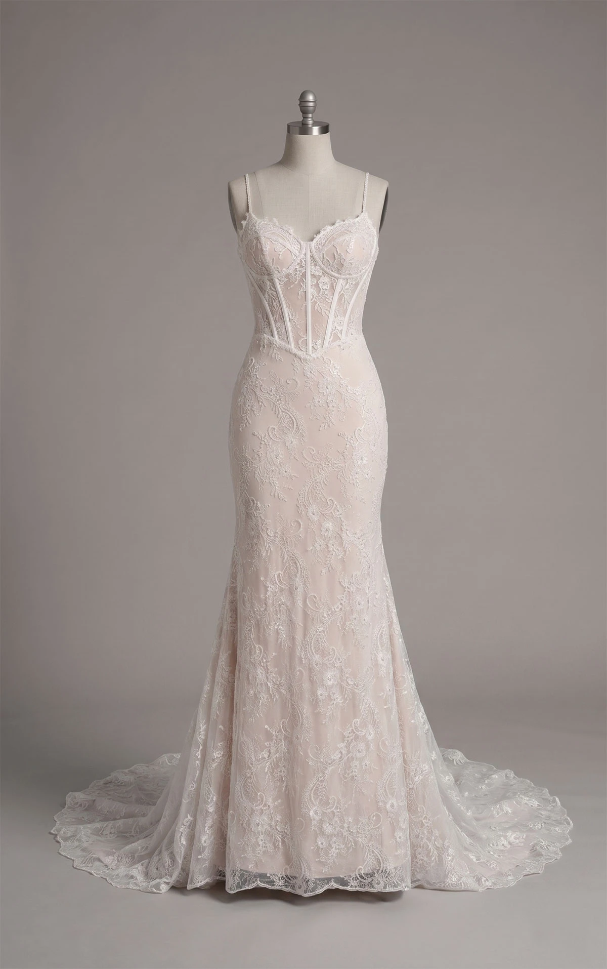 sy8122 Sexy Floral Lace Fit-and-Flare Wedding Dress with Corset Bodice by Stella York