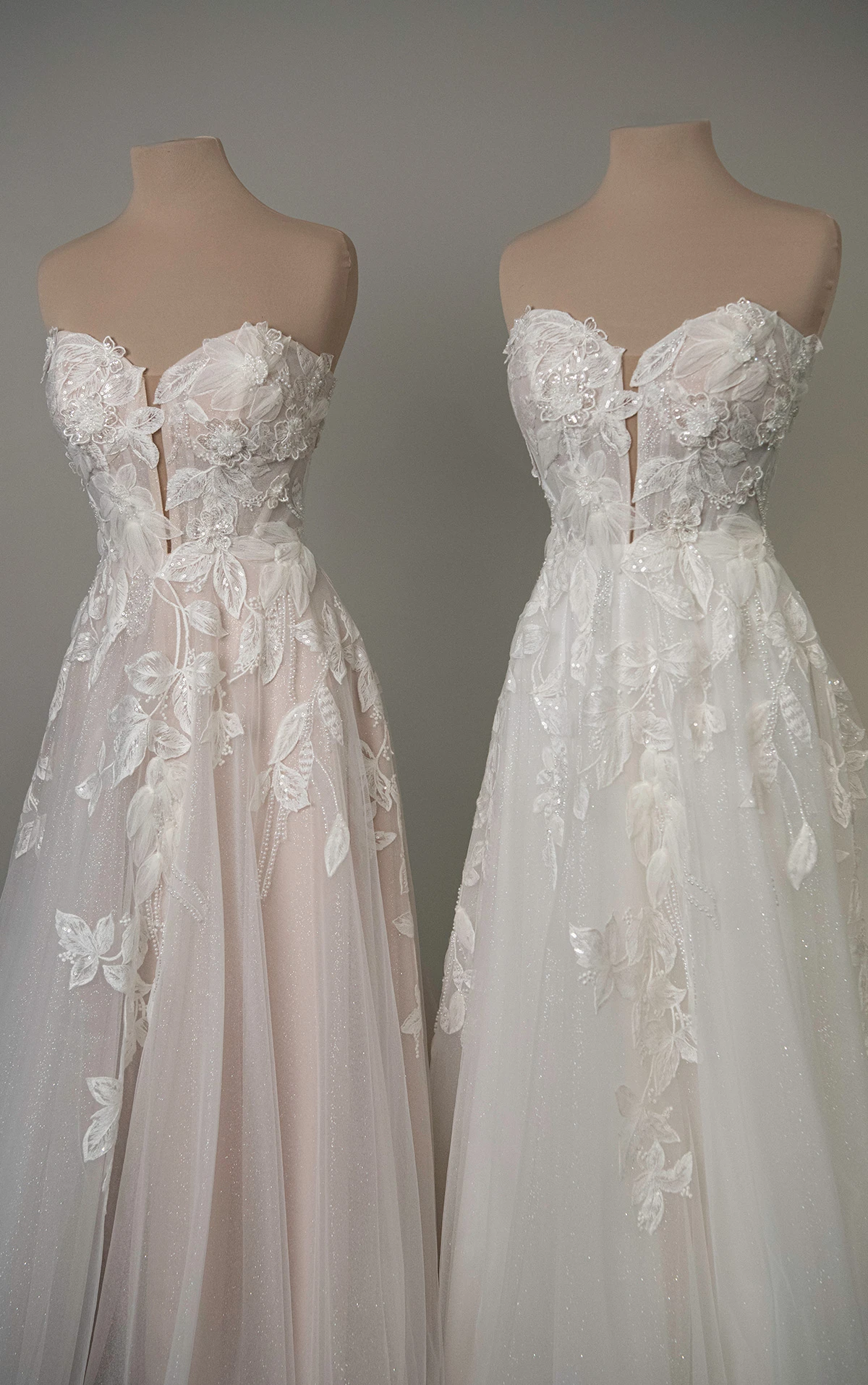 sy8166 Strapless A-Line Wedding Dress with Plunging Neckline and 3D Floral Lace by Stella York