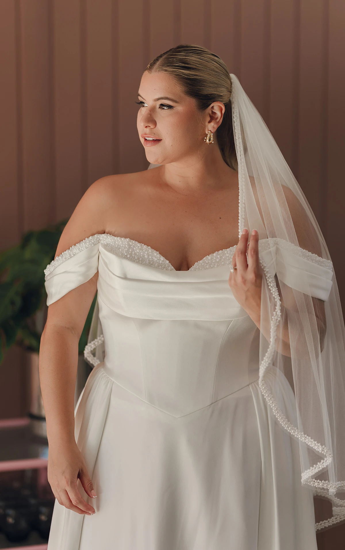 sy8236 Satin A-Line Wedding Dress with Pearl Sweetheart Neckline by Stella York