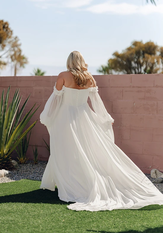 sy8244 A-Line Wedding Dress with 3D Floral Appliqué Neckline by Stella York