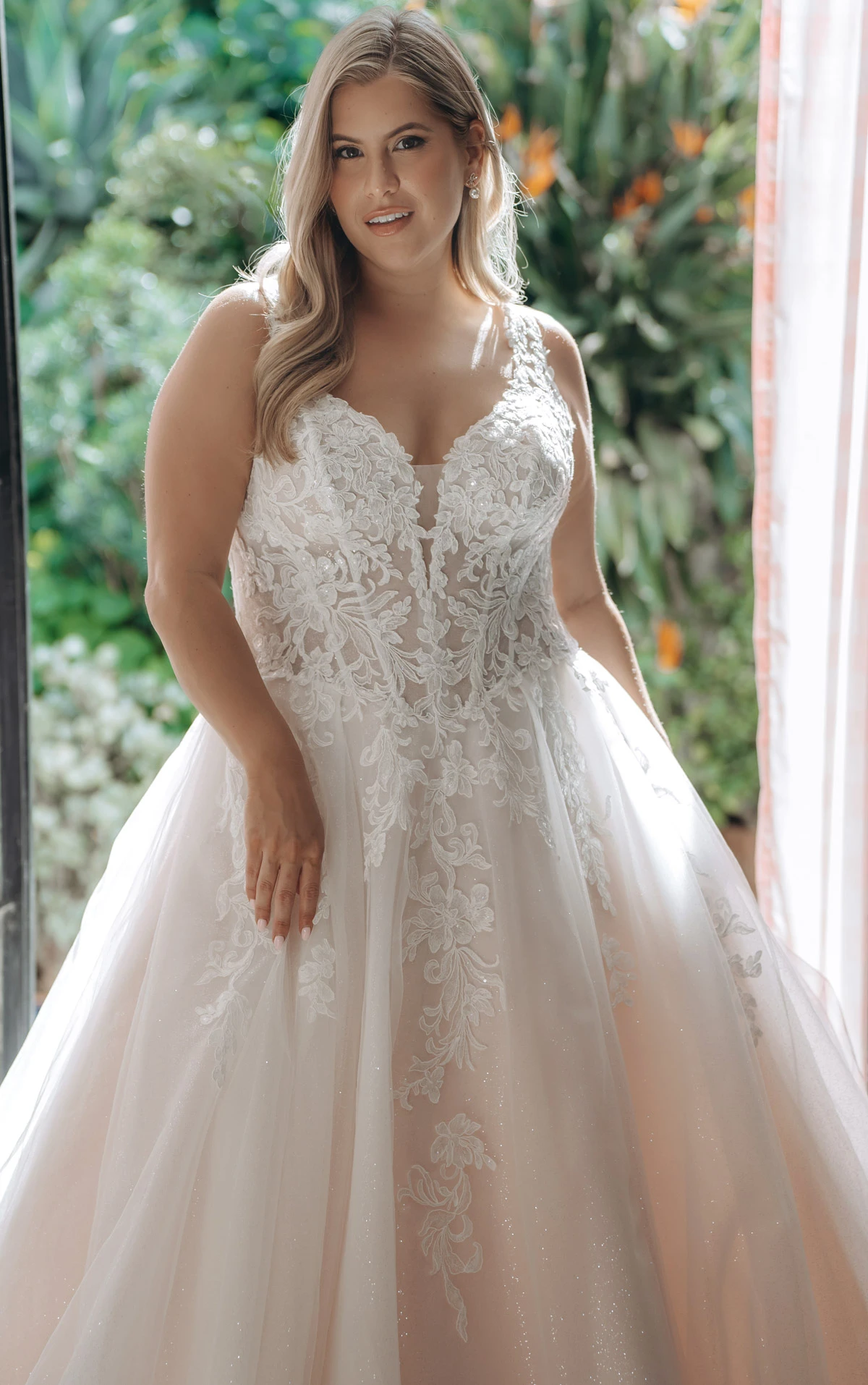 sy8314 Sparkle Tulle and Lace A-Line Wedding Gown with Corset Bodice and Plunge V-Neckline by Stella York