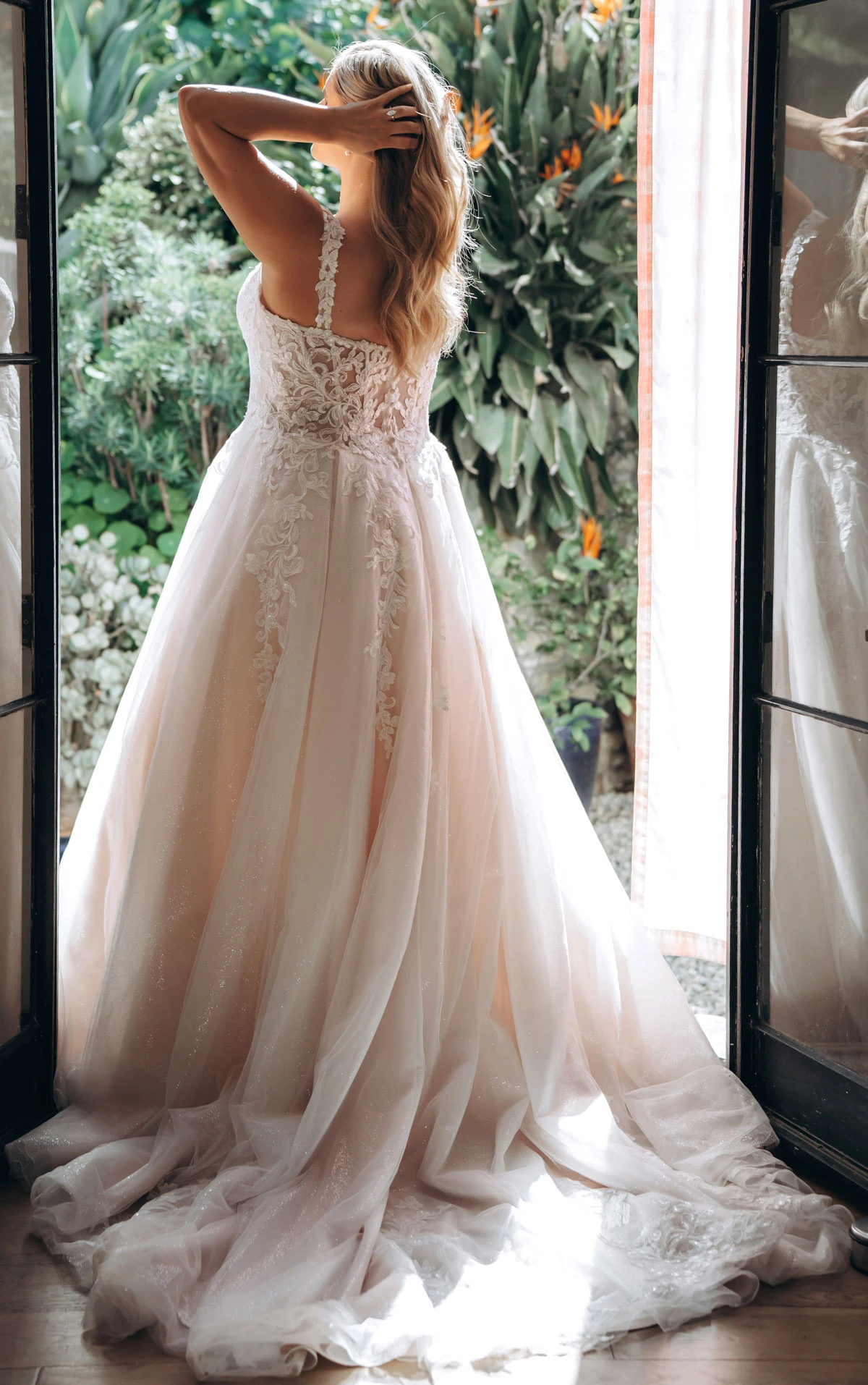 sy8314 Sparkle Tulle and Lace A-Line Wedding Gown with Corset Bodice and Plunge V-Neckline by Stella York