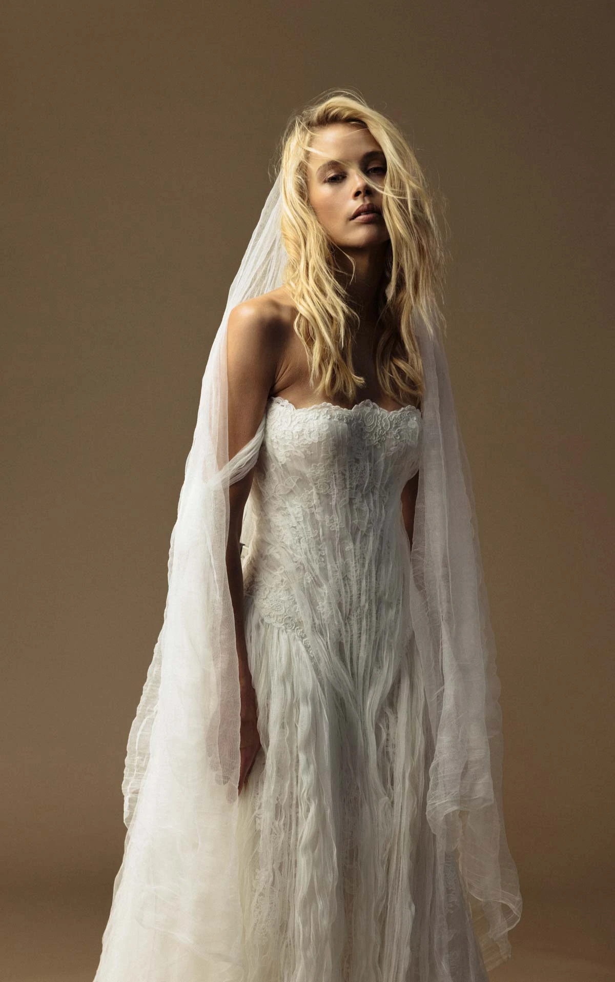 hunter A-Line Wedding Gown with Off-the-Shoulder Neckline in Lace and Crushed Tulle  by All Who Wander