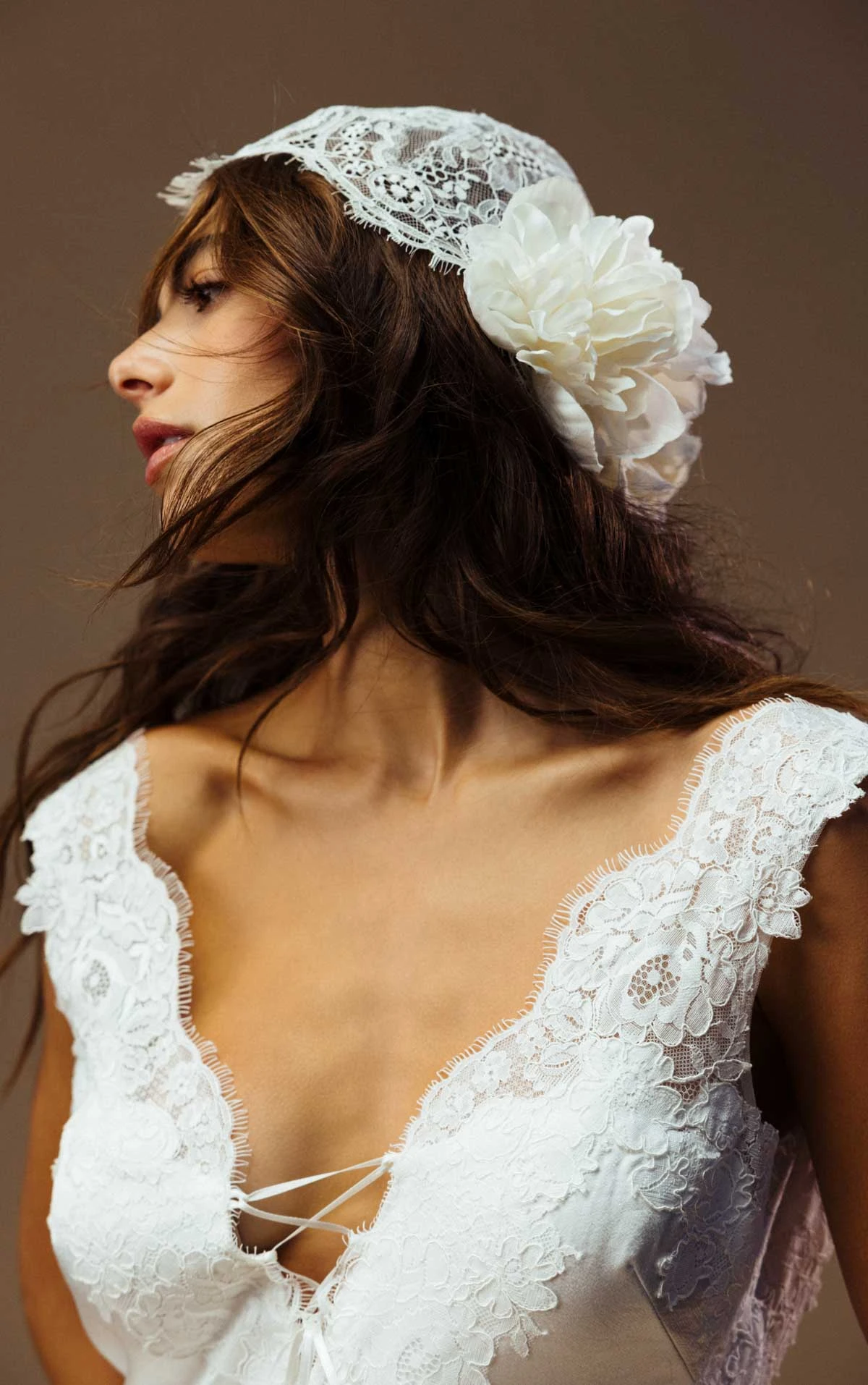 kitt Plunging V-Neck Sheath Wedding Gown in Lace and Charmeuse  by All Who Wander