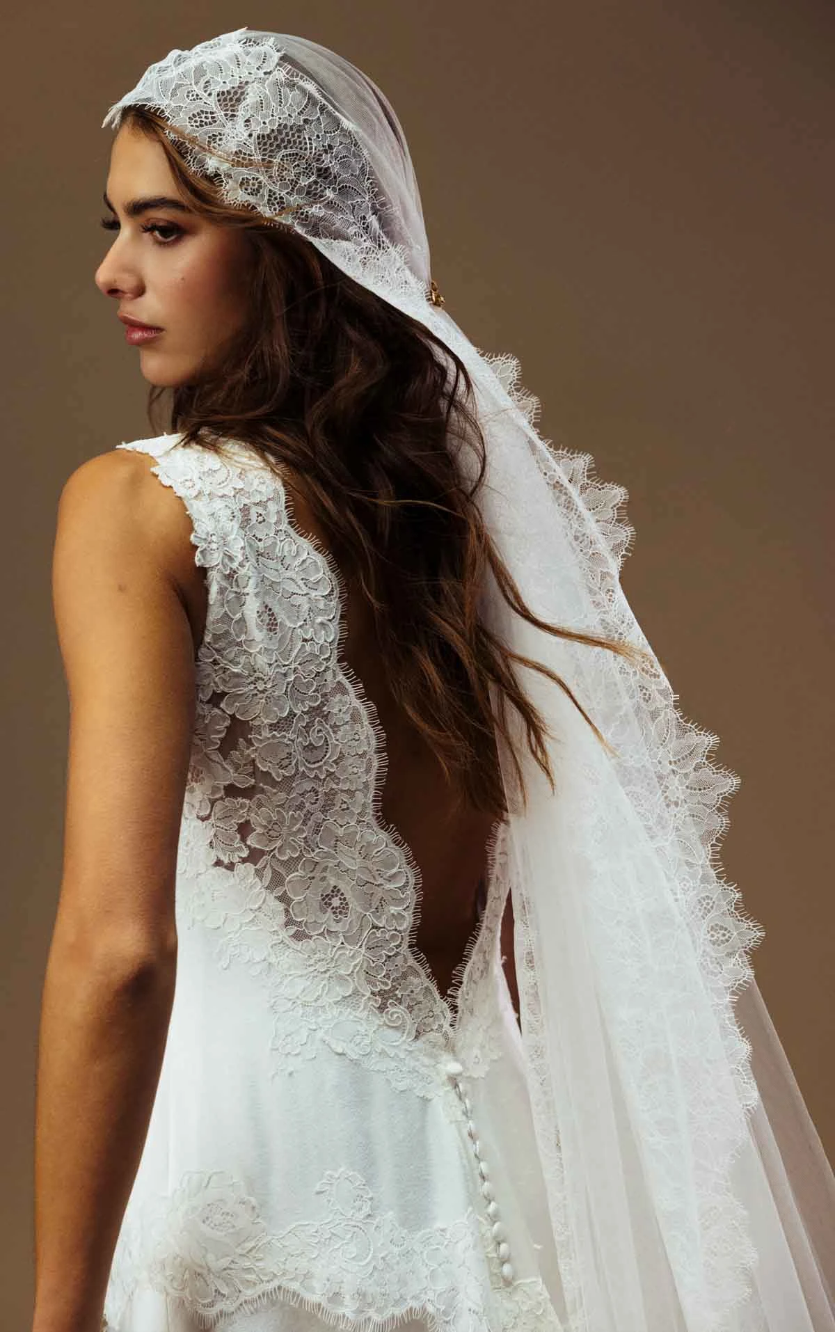 kitt Plunging V-Neck Sheath Wedding Gown in Lace and Charmeuse  by All Who Wander