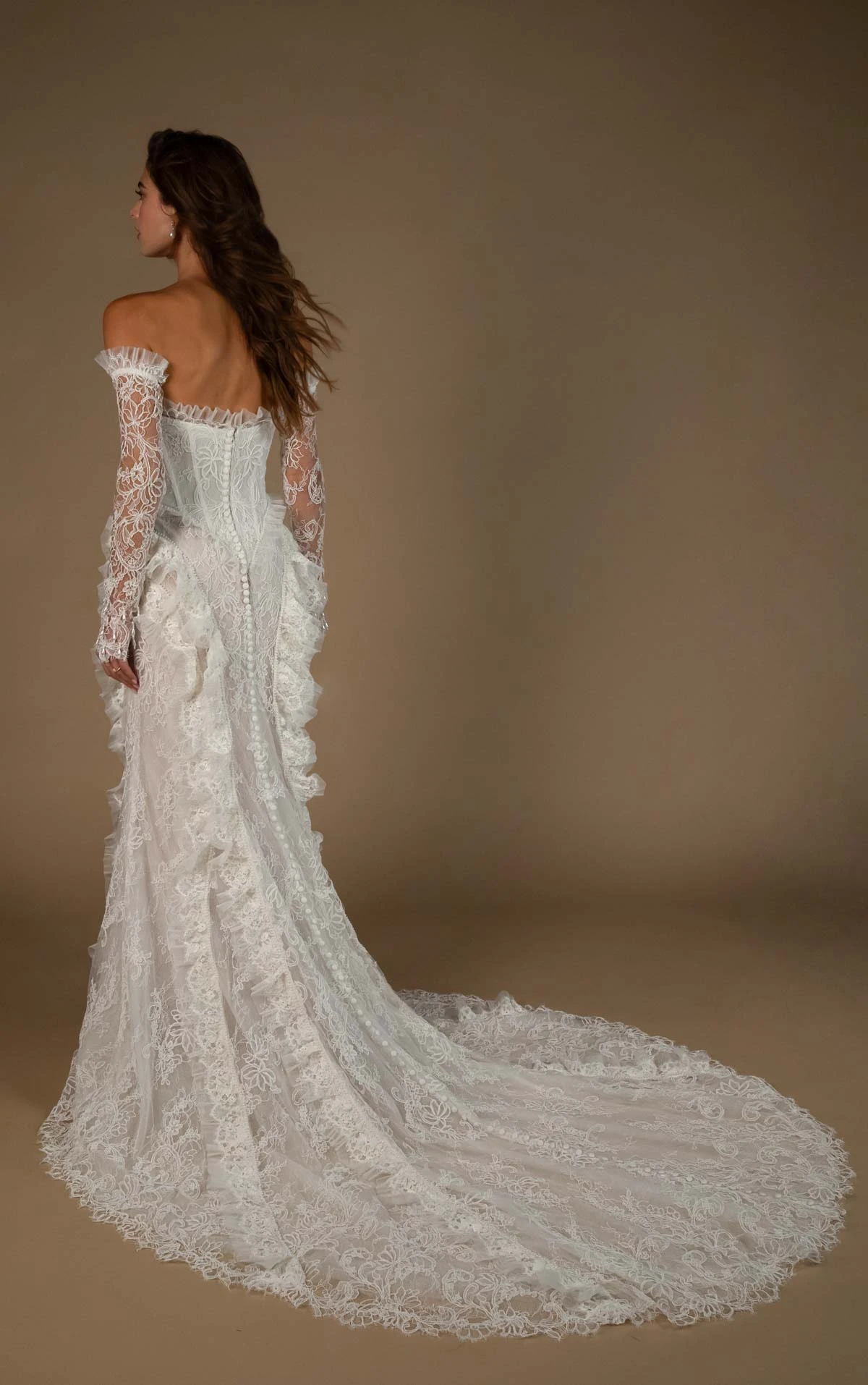 landon Lace Sheath Wedding Dress with a Strapless Neckline and Detachable Long Sleeves  by All Who Wander
