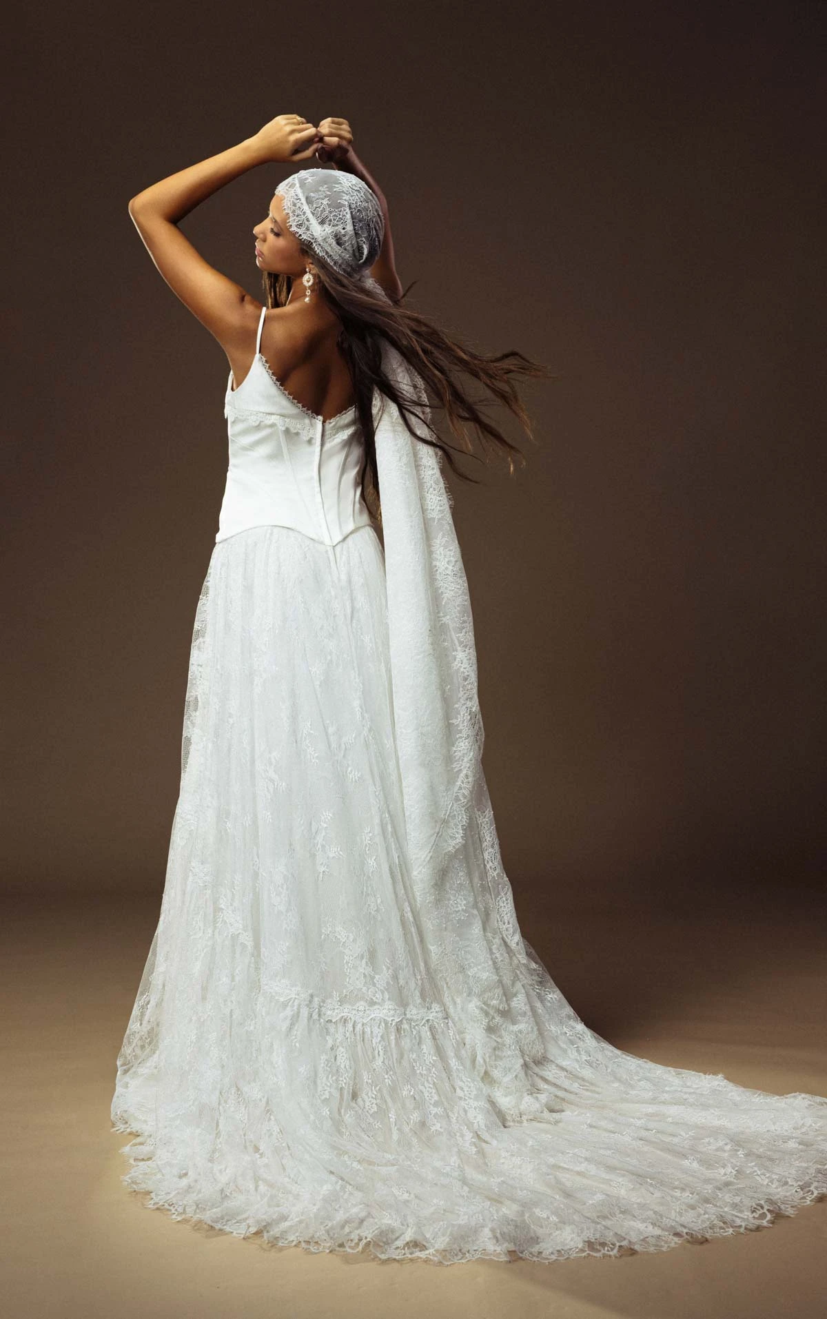 lilith A-Line Wedding Dress in Lace and Charmeuse with a Corset-Inspired Bodice  by All Who Wander