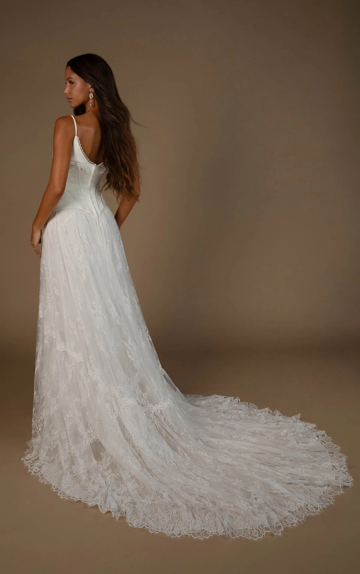 lilith A-Line Wedding Dress in Lace and Charmeuse with a Corset-Inspired Bodice  by All Who Wander