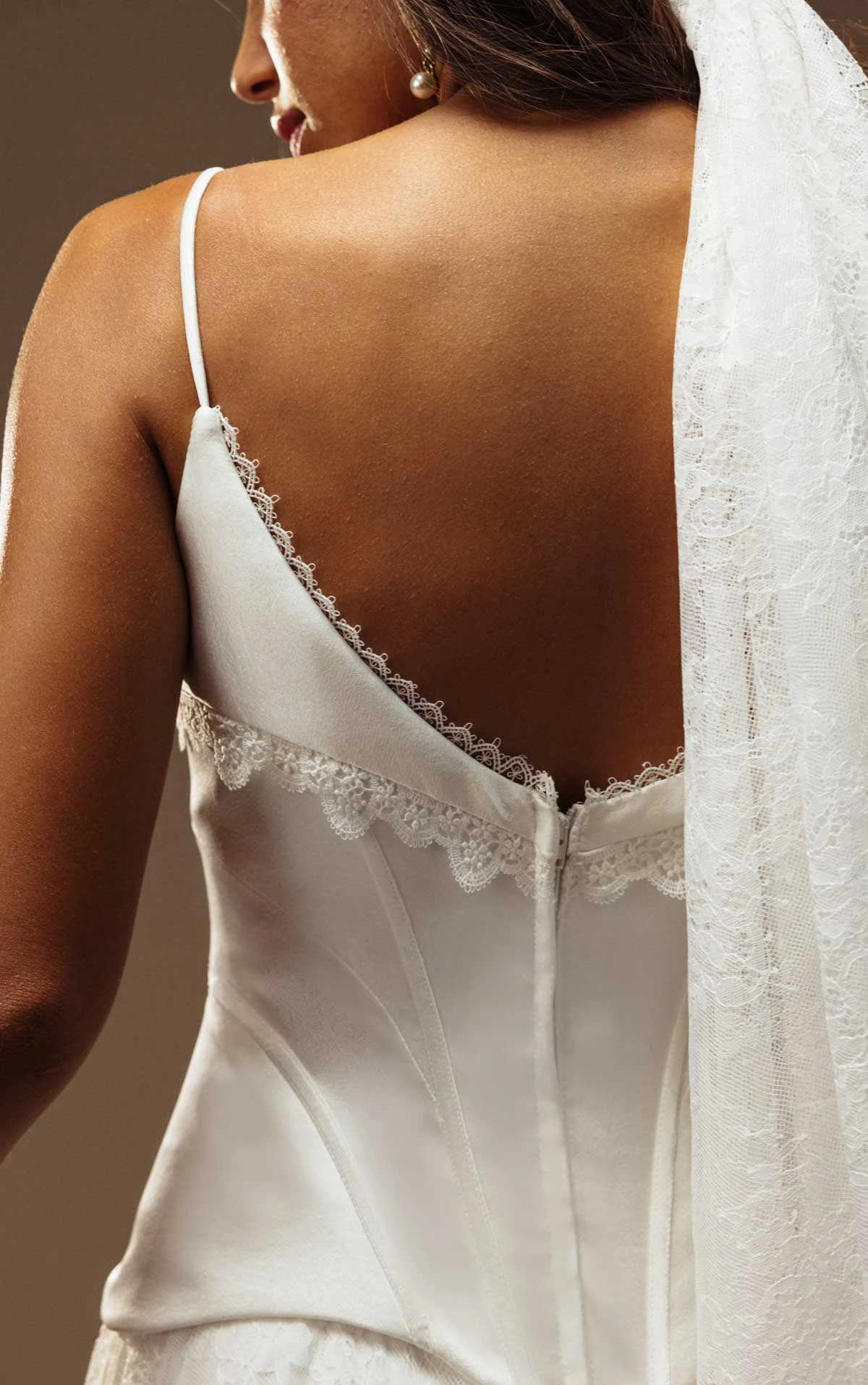 lilith A-Line Wedding Dress in Lace and Charmeuse with a Corset-Inspired Bodice  by All Who Wander
