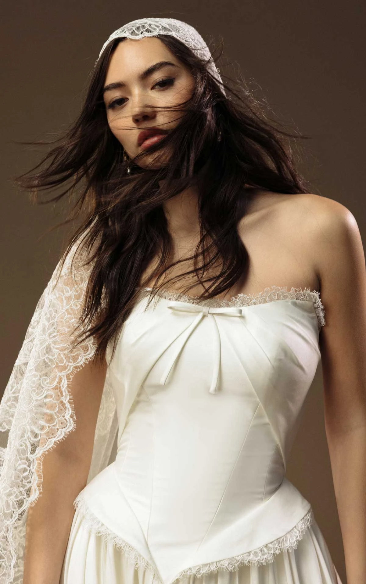lynlee Strapless A-Line Wedding Dress in Smooth Taffeta with a Basque Waist  by All Who Wander