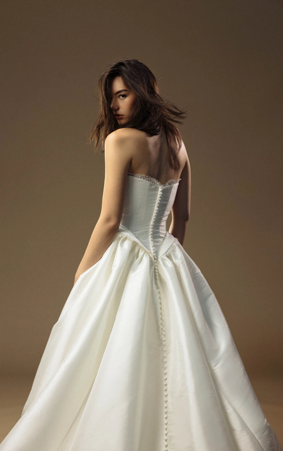 lynlee Strapless A-Line Wedding Dress in Smooth Taffeta with a Basque Waist  by All Who Wander
