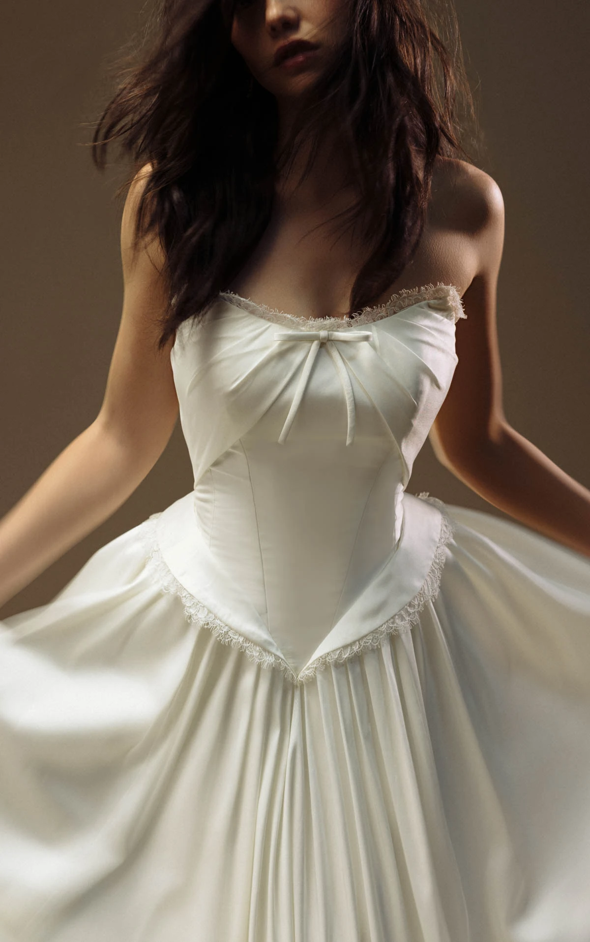 lynlee Strapless A-Line Wedding Dress in Smooth Taffeta with a Basque Waist  by All Who Wander