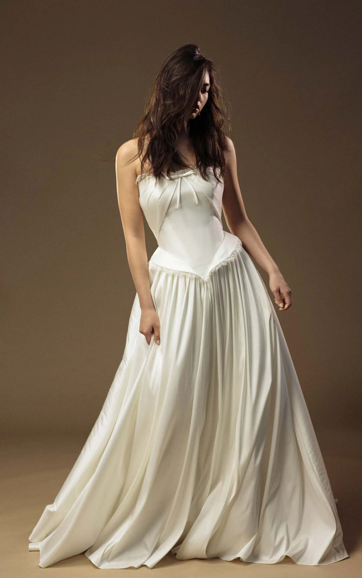 lynlee Strapless A-Line Wedding Dress in Smooth Taffeta with a Basque Waist  by All Who Wander