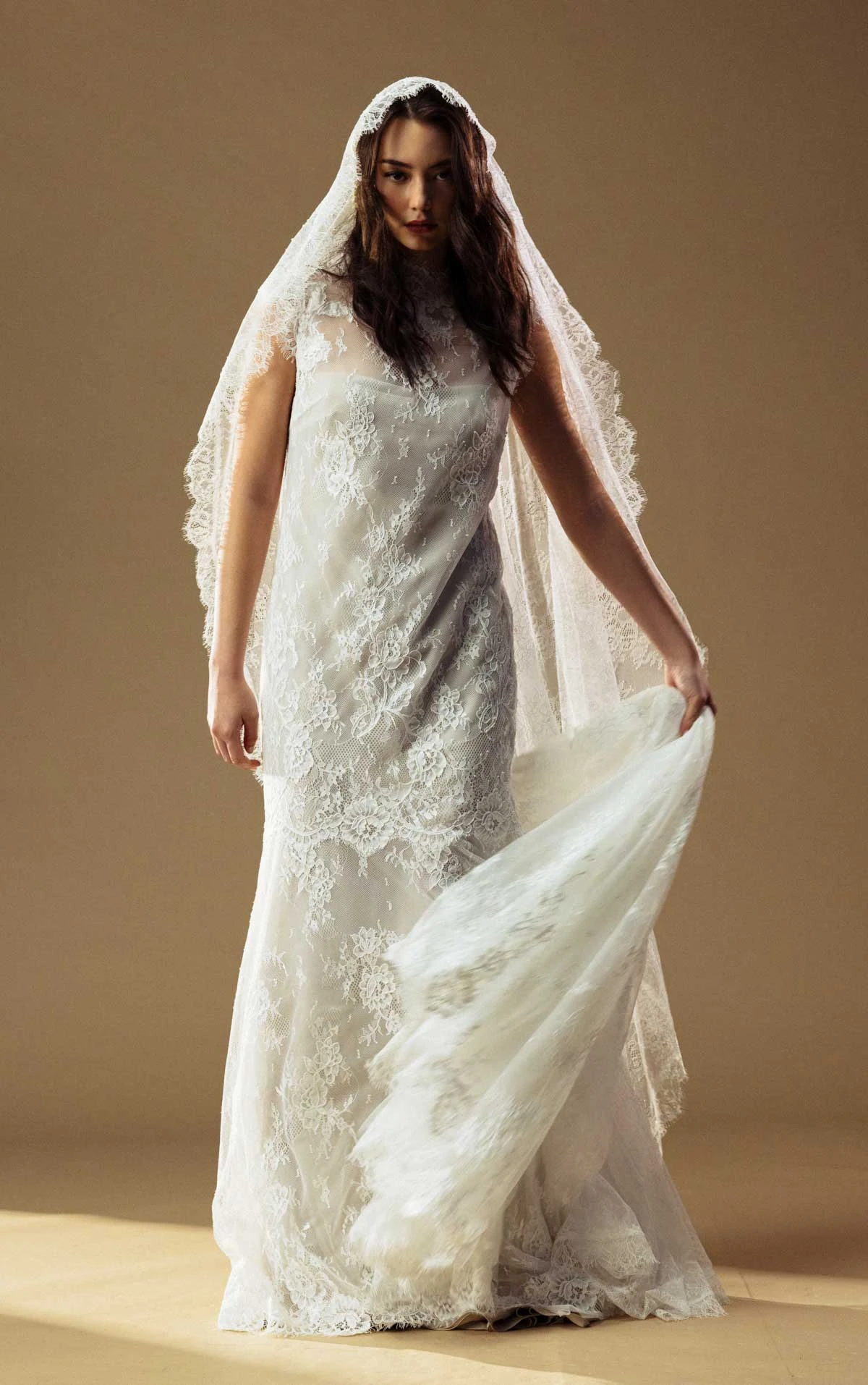 lyssa Cap-Sleeve Column Wedding Gown with a High Neckline  by All Who Wander