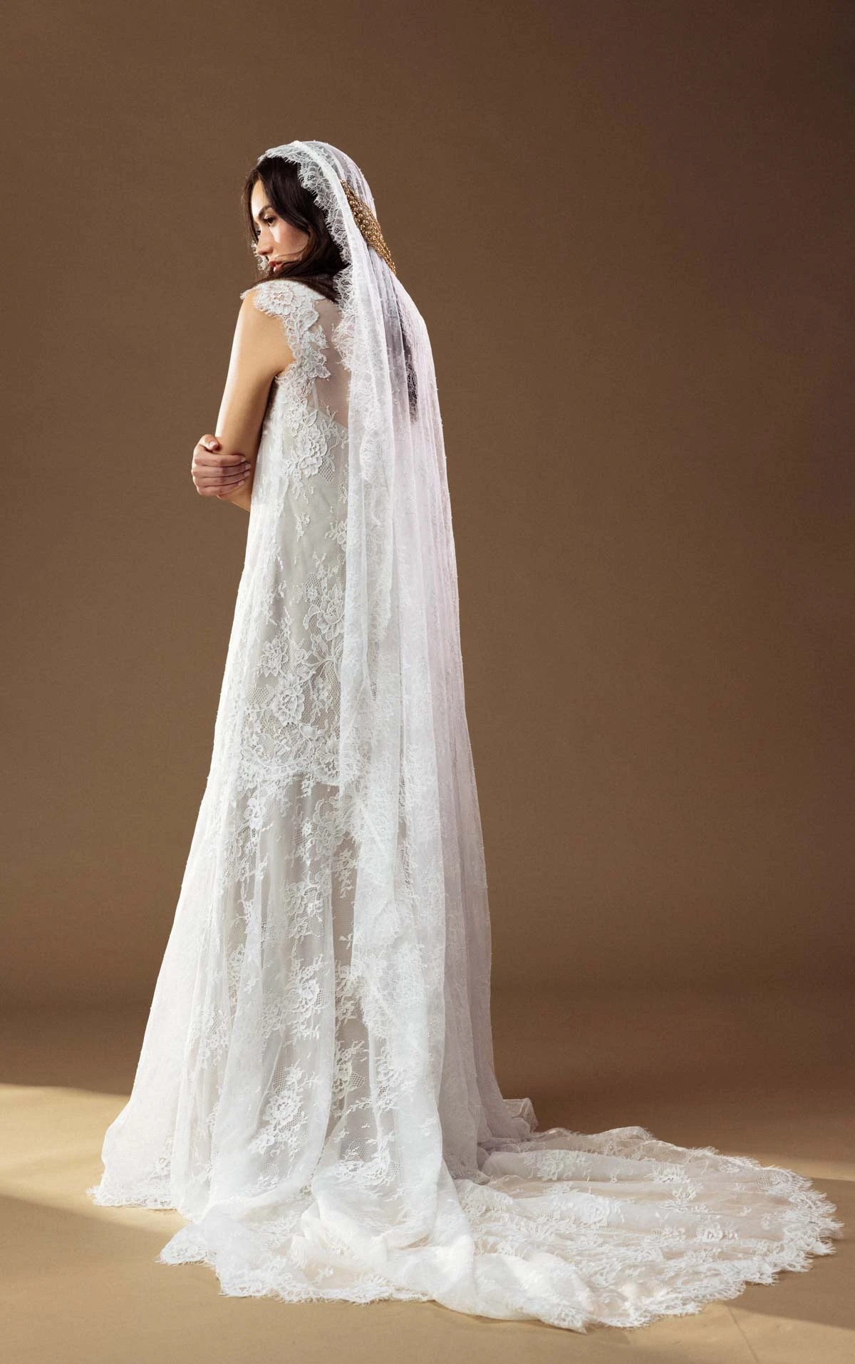 lyssa Cap-Sleeve Column Wedding Gown with a High Neckline  by All Who Wander
