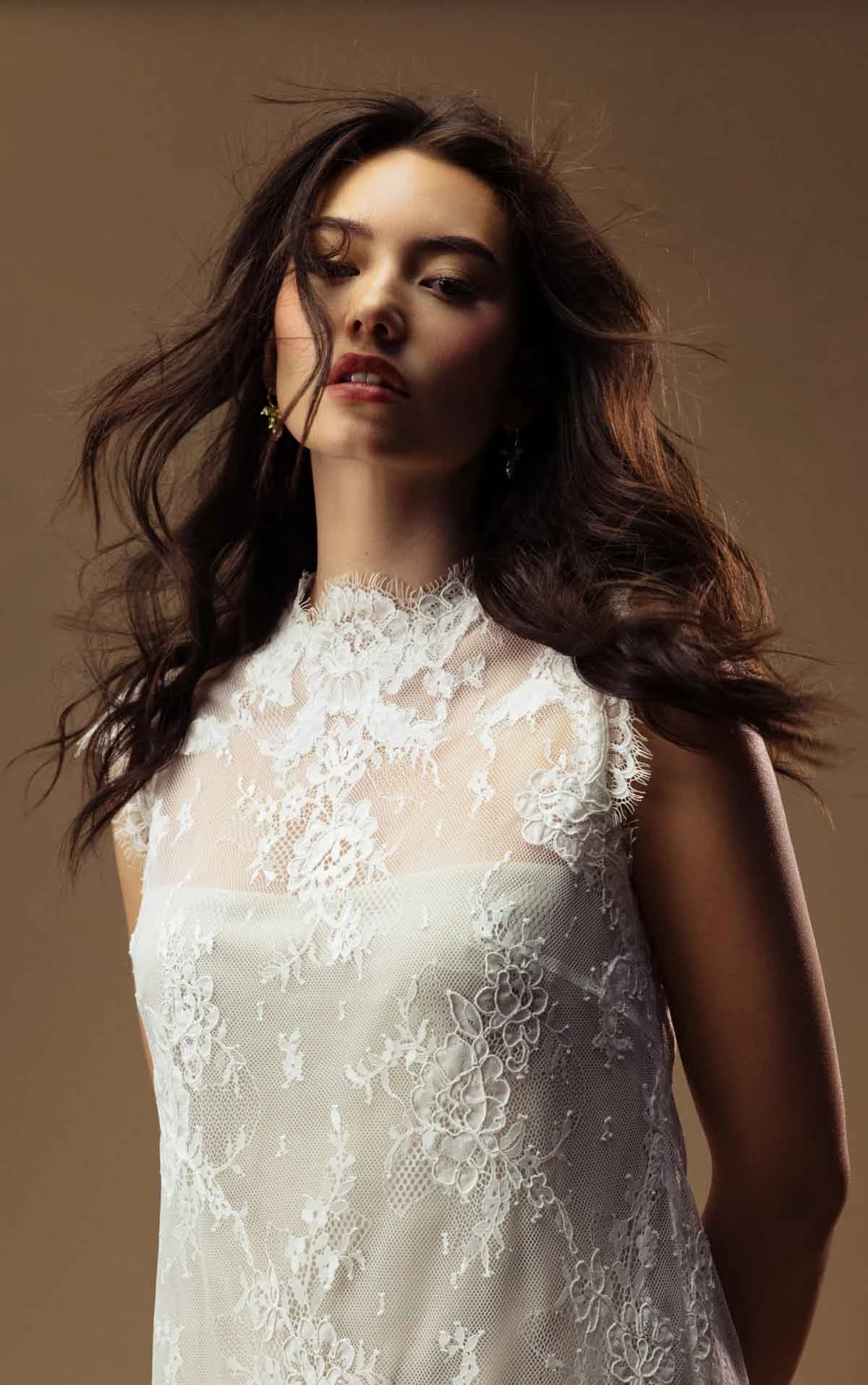lyssa Cap-Sleeve Column Wedding Gown with a High Neckline  by All Who Wander
