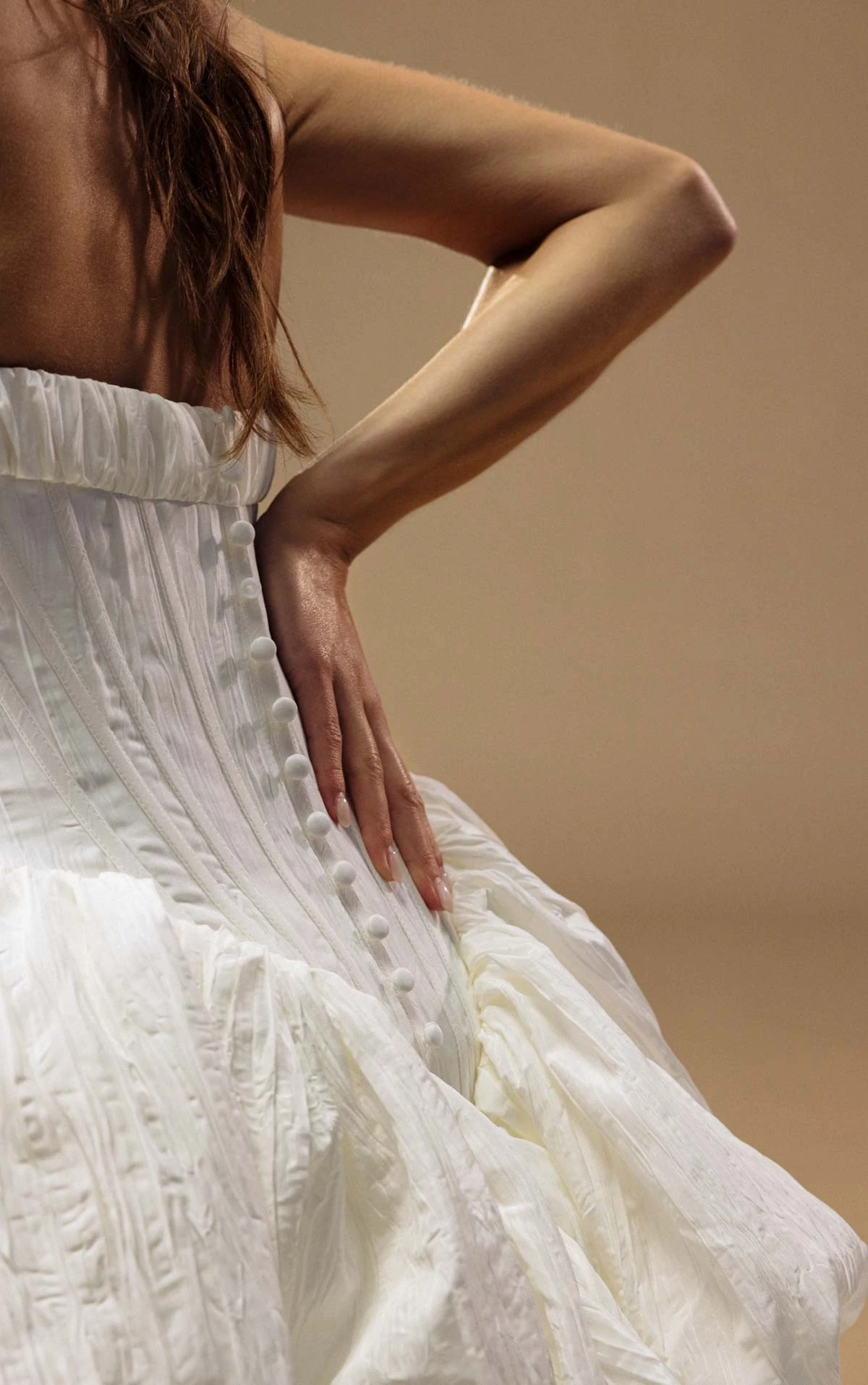 onyx A-Line Wedding Dress with a Pointed Basque Waist and Voluminous Pickup Skirt  by All Who Wander