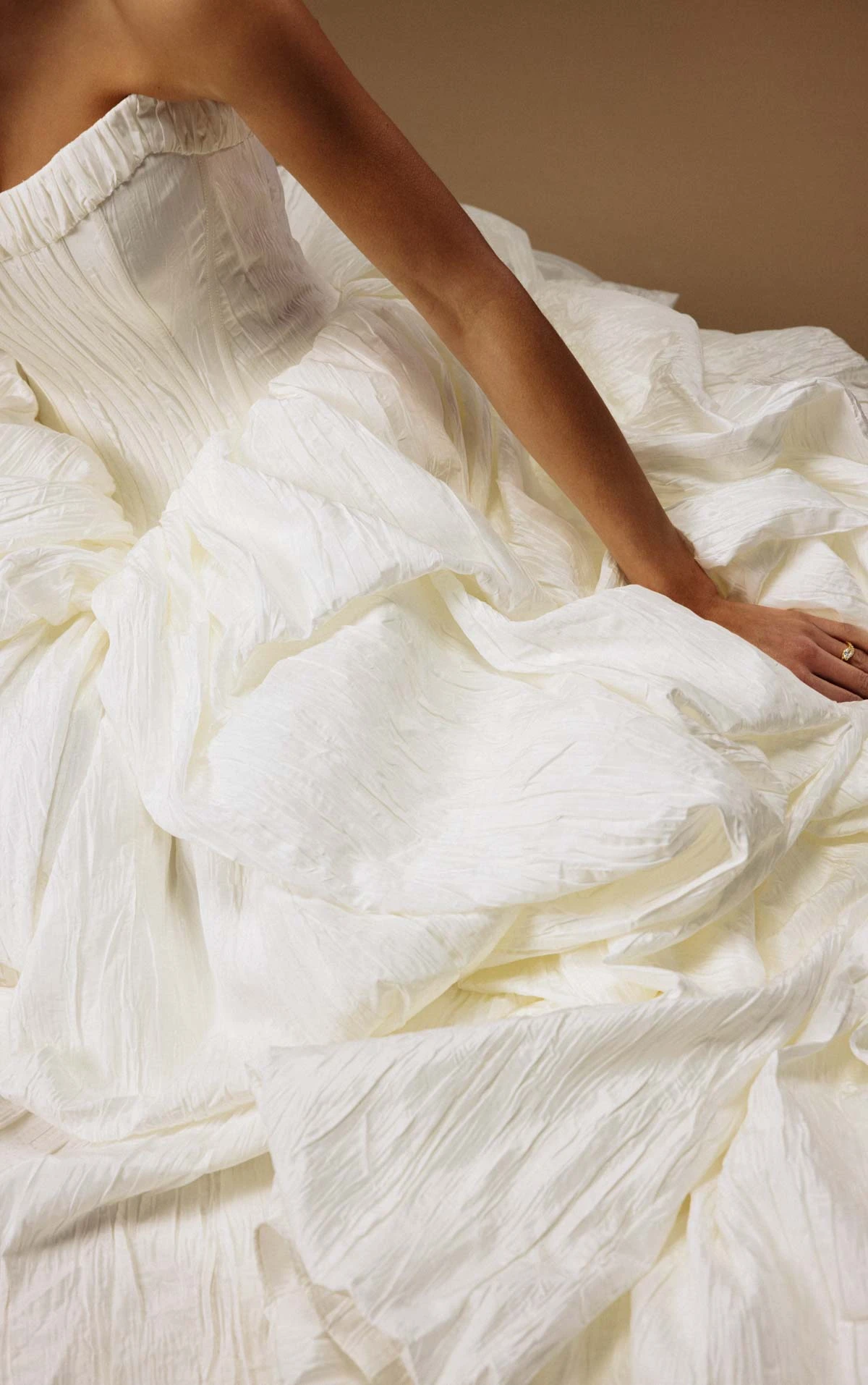 onyx A-Line Wedding Dress with a Pointed Basque Waist and Voluminous Pickup Skirt  by All Who Wander