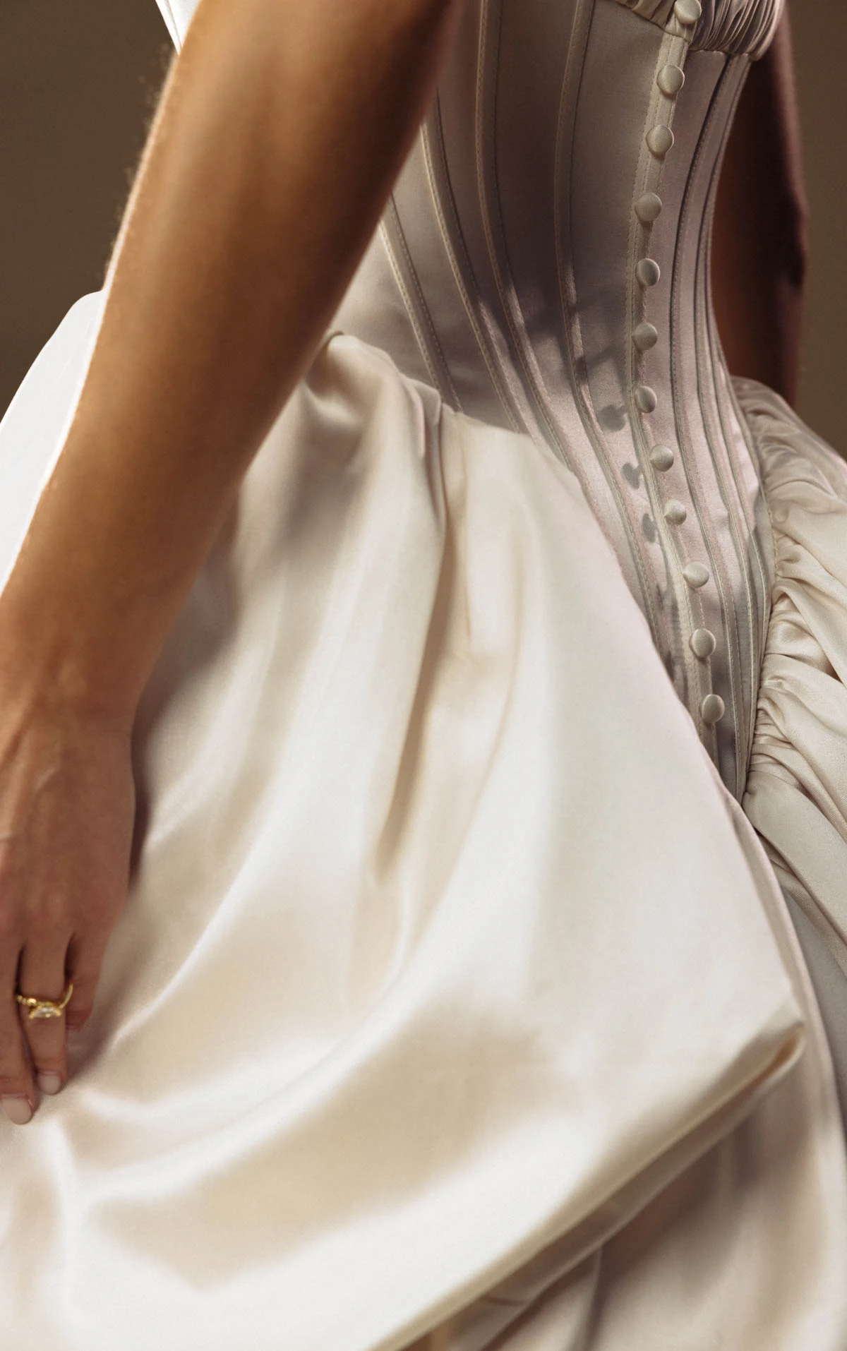 onyx-lgd A-Line Bridal Gown Featuring a Basque Waist and Dramatic Pickup Detailing  by All Who Wander