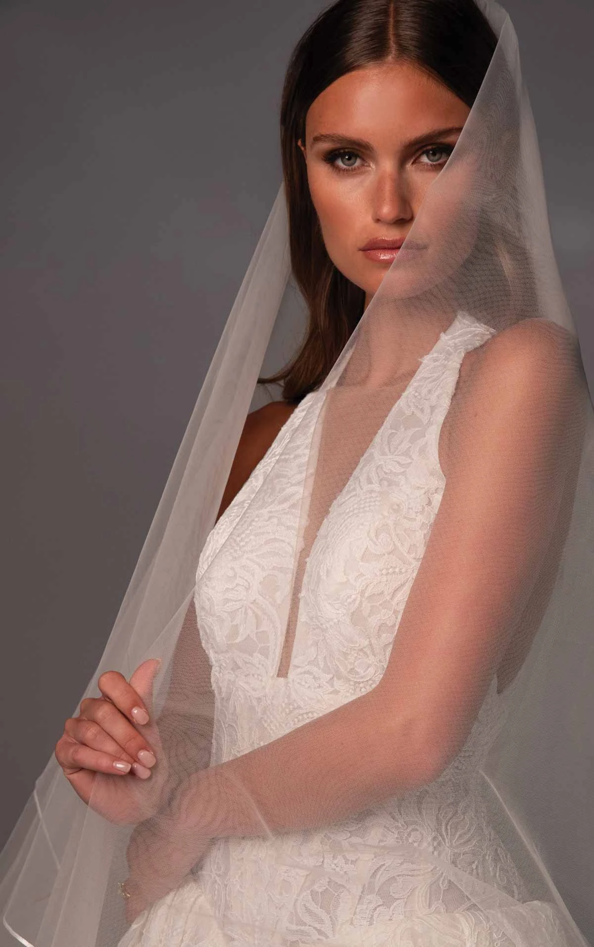 le1503 Halter Lace Bridal Gown Featuring a Plunging Neckline and Basque Waistline  by Martina Liana Luxe