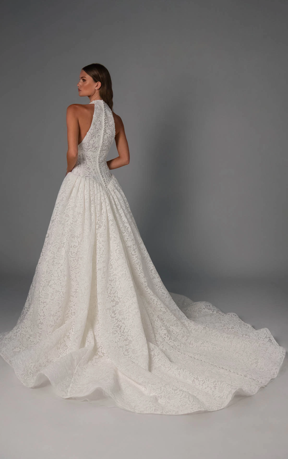 le1503 Halter Lace Bridal Gown Featuring a Plunging Neckline and Basque Waistline  by Martina Liana Luxe