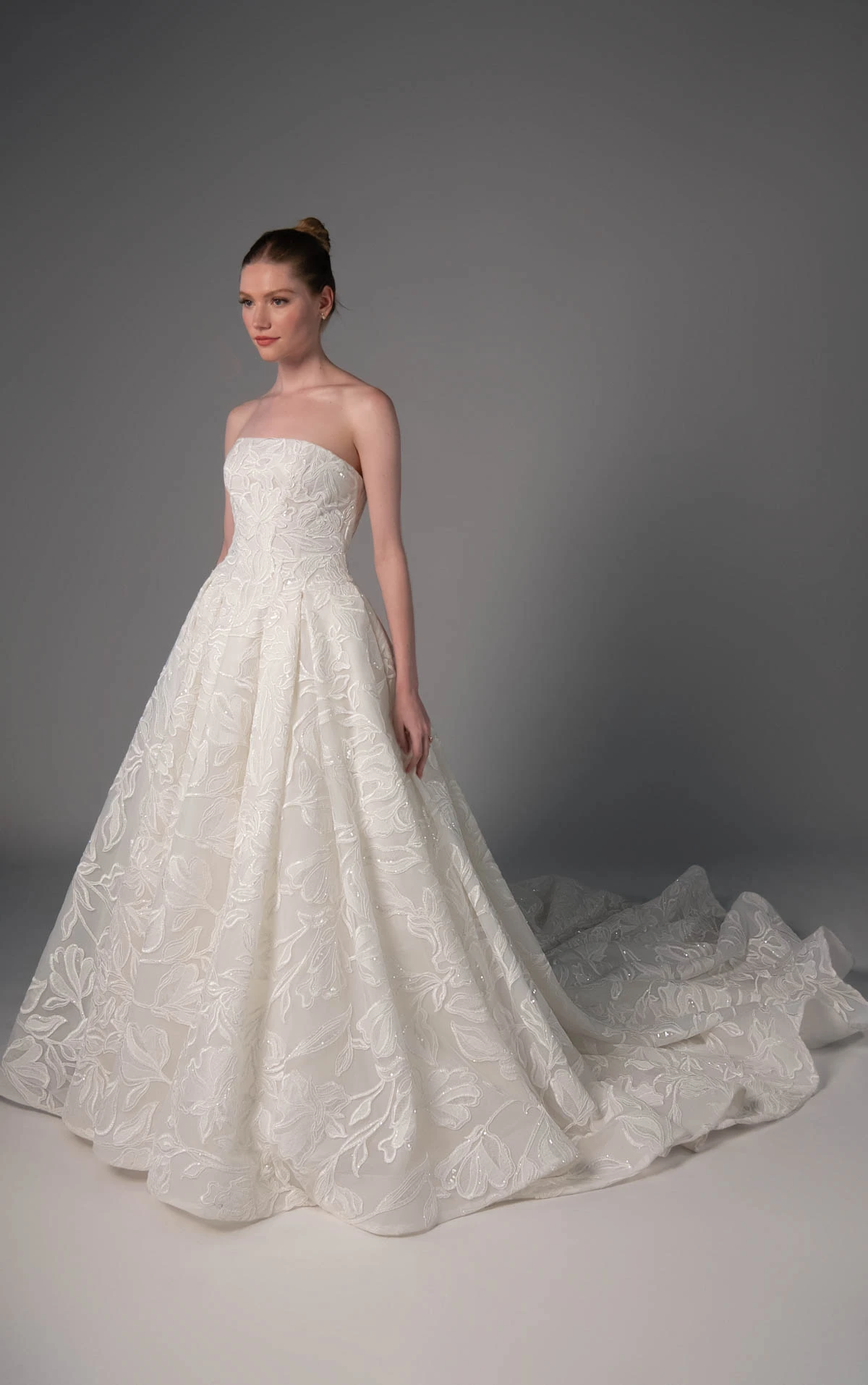 le1506 Oversized Floral Lace Bridal Ballgown with an Off-the-Shoulder Detachable Shawl Detail  by Martina Liana Luxe