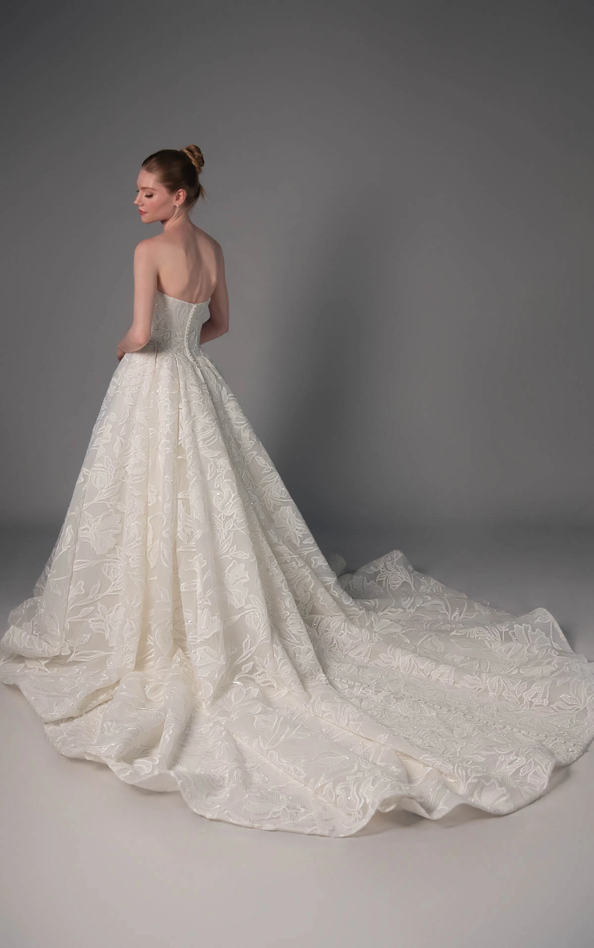 le1506 Oversized Floral Lace Bridal Ballgown with an Off-the-Shoulder Detachable Shawl Detail  by Martina Liana Luxe