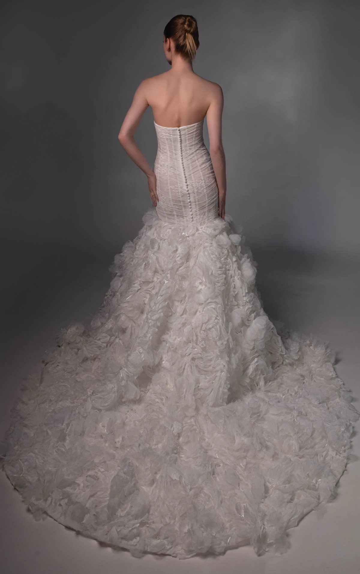 le1509 Strapless Lace Bridal Gown Featuring a Dimensional 3D Rosette Skirt  by Martina Liana Luxe