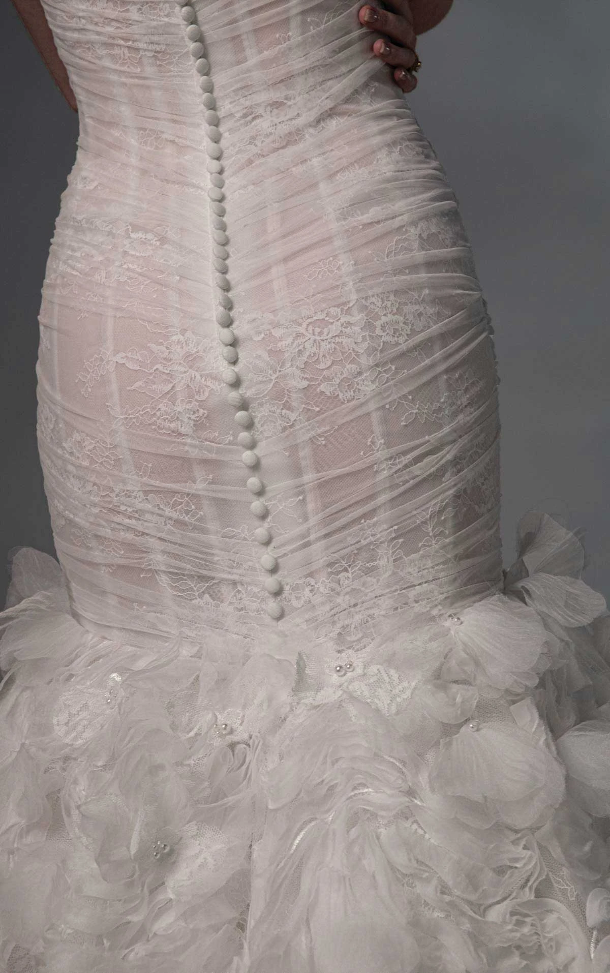 le1509 Strapless Lace Bridal Gown Featuring a Dimensional 3D Rosette Skirt  by Martina Liana Luxe