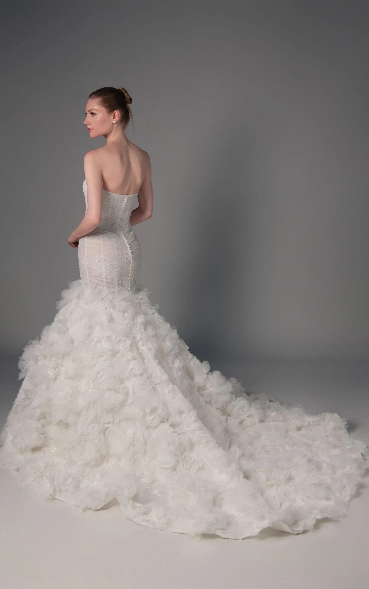 le1509 Strapless Lace Bridal Gown Featuring a Dimensional 3D Rosette Skirt  by Martina Liana Luxe