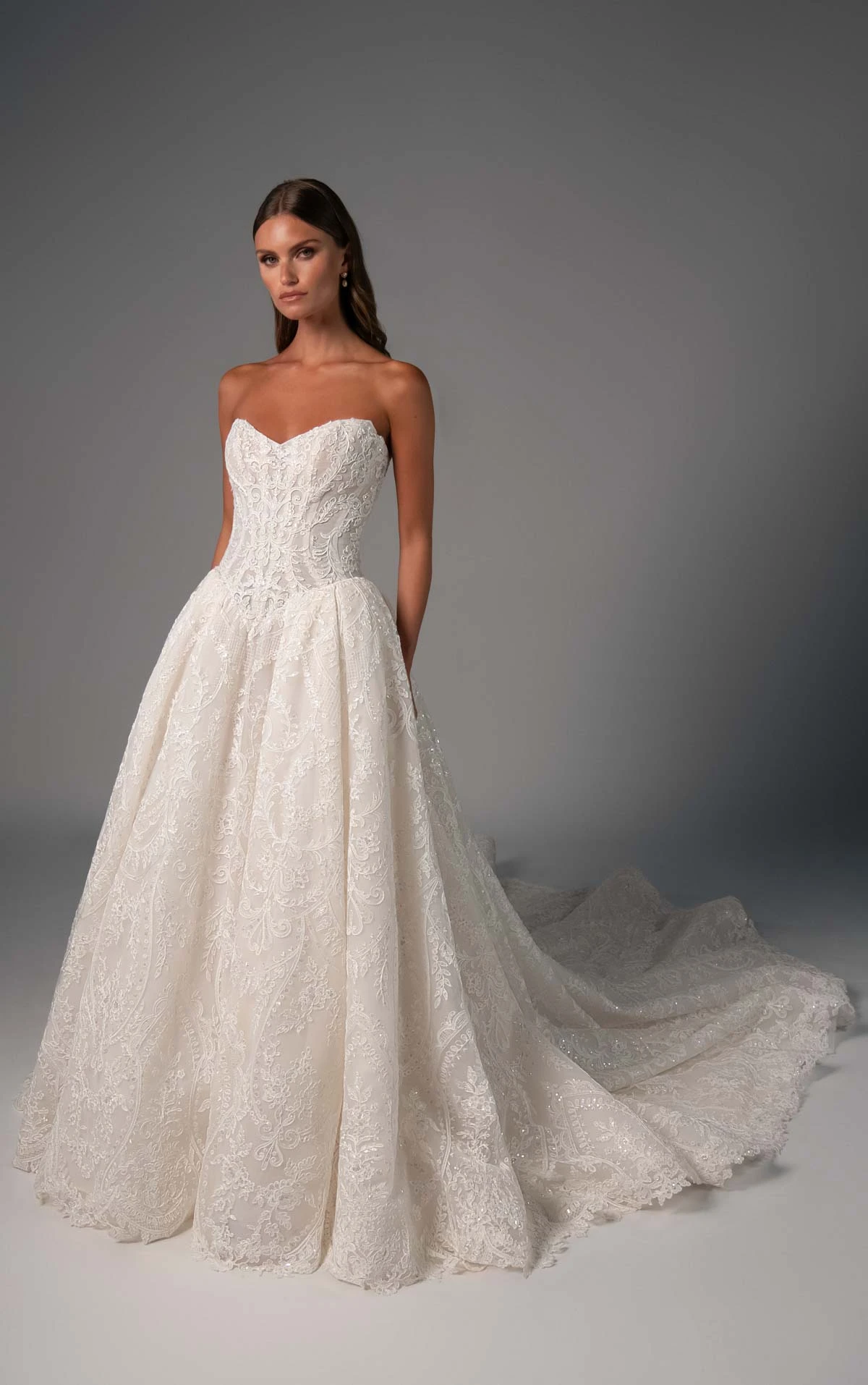 le1510 Ballgown Wedding Dress in Sparkling Lace with a Basque Waist and Detachable Sleeves  by Martina Liana Luxe