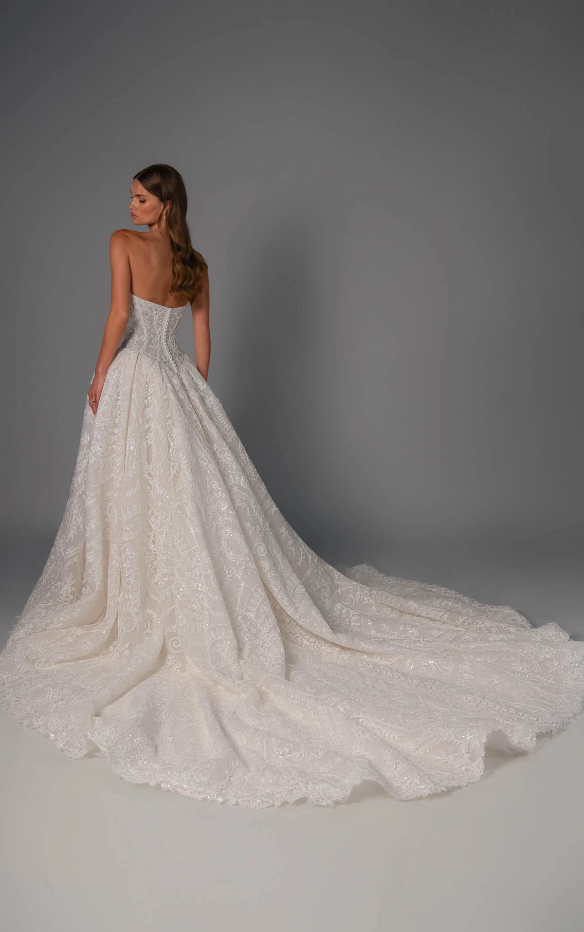 le1510 Ballgown Wedding Dress in Sparkling Lace with a Basque Waist and Detachable Sleeves  by Martina Liana Luxe