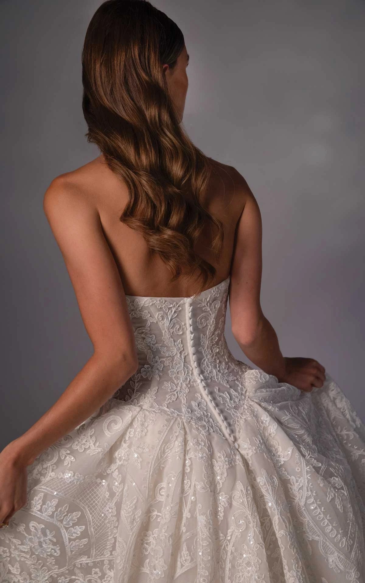 le1510 Ballgown Wedding Dress in Sparkling Lace with a Basque Waist and Detachable Sleeves  by Martina Liana Luxe