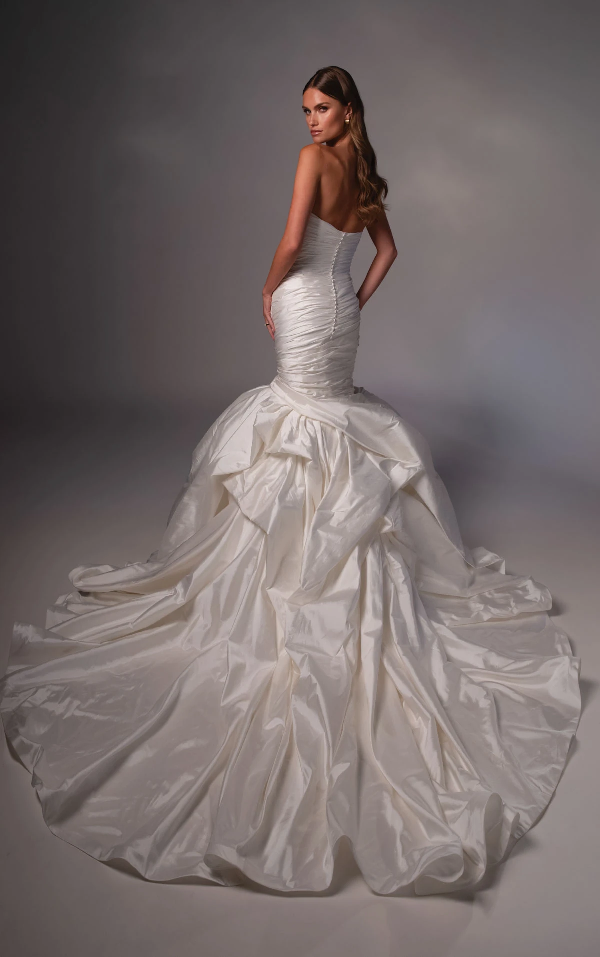 le1511 Strapless Crushed Silk Bridal Gown Featuring Sculptural Draped Detailing  by Martina Liana Luxe