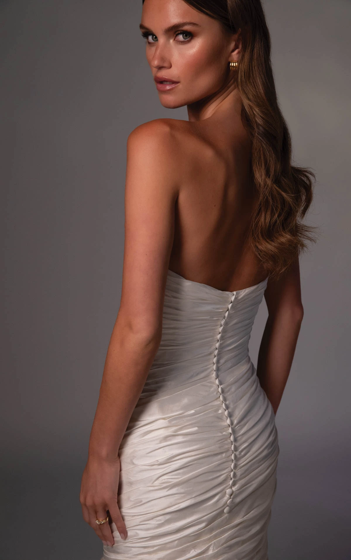 le1511 Strapless Crushed Silk Bridal Gown Featuring Sculptural Draped Detailing  by Martina Liana Luxe