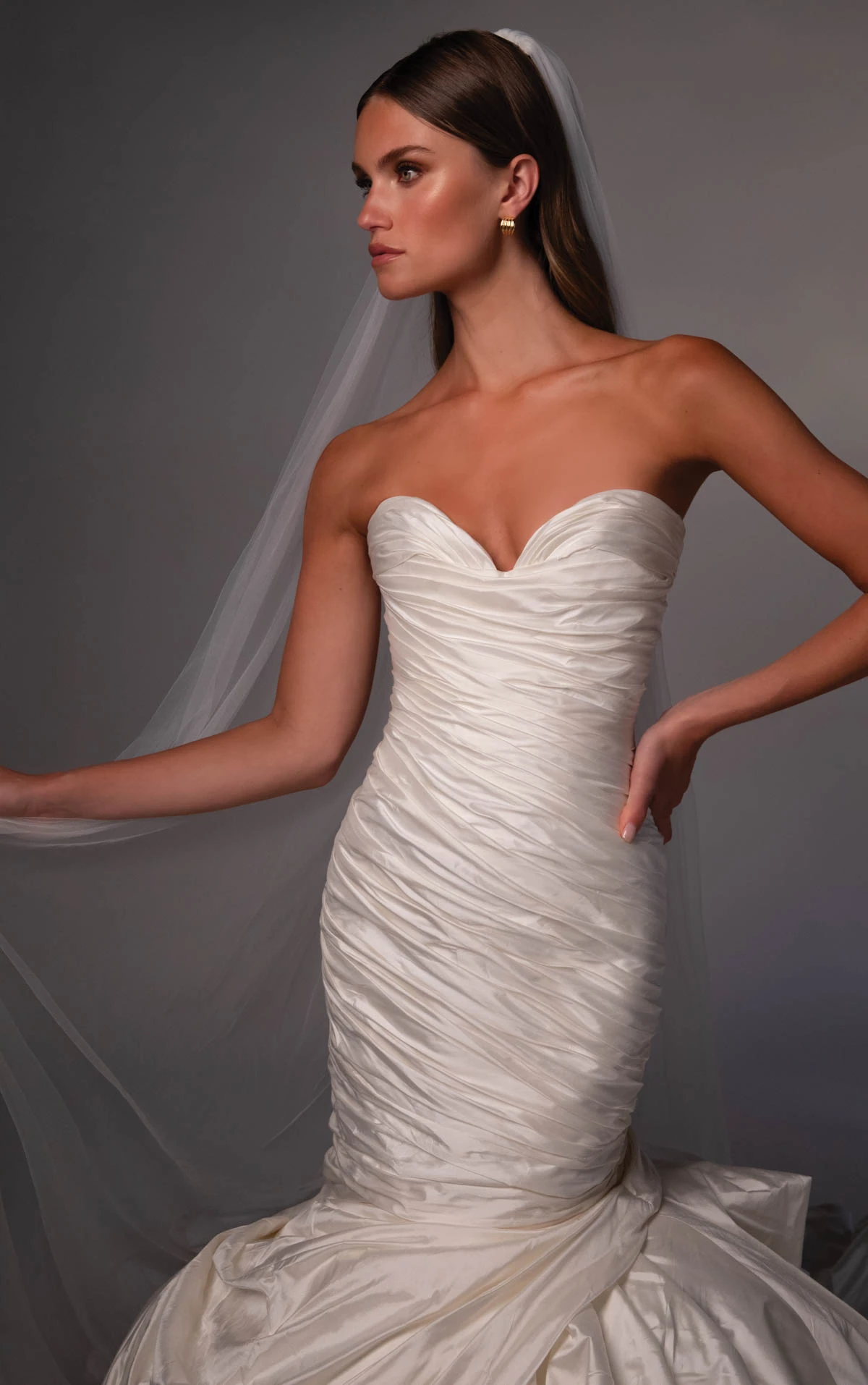 le1511 Strapless Crushed Silk Bridal Gown Featuring Sculptural Draped Detailing  by Martina Liana Luxe