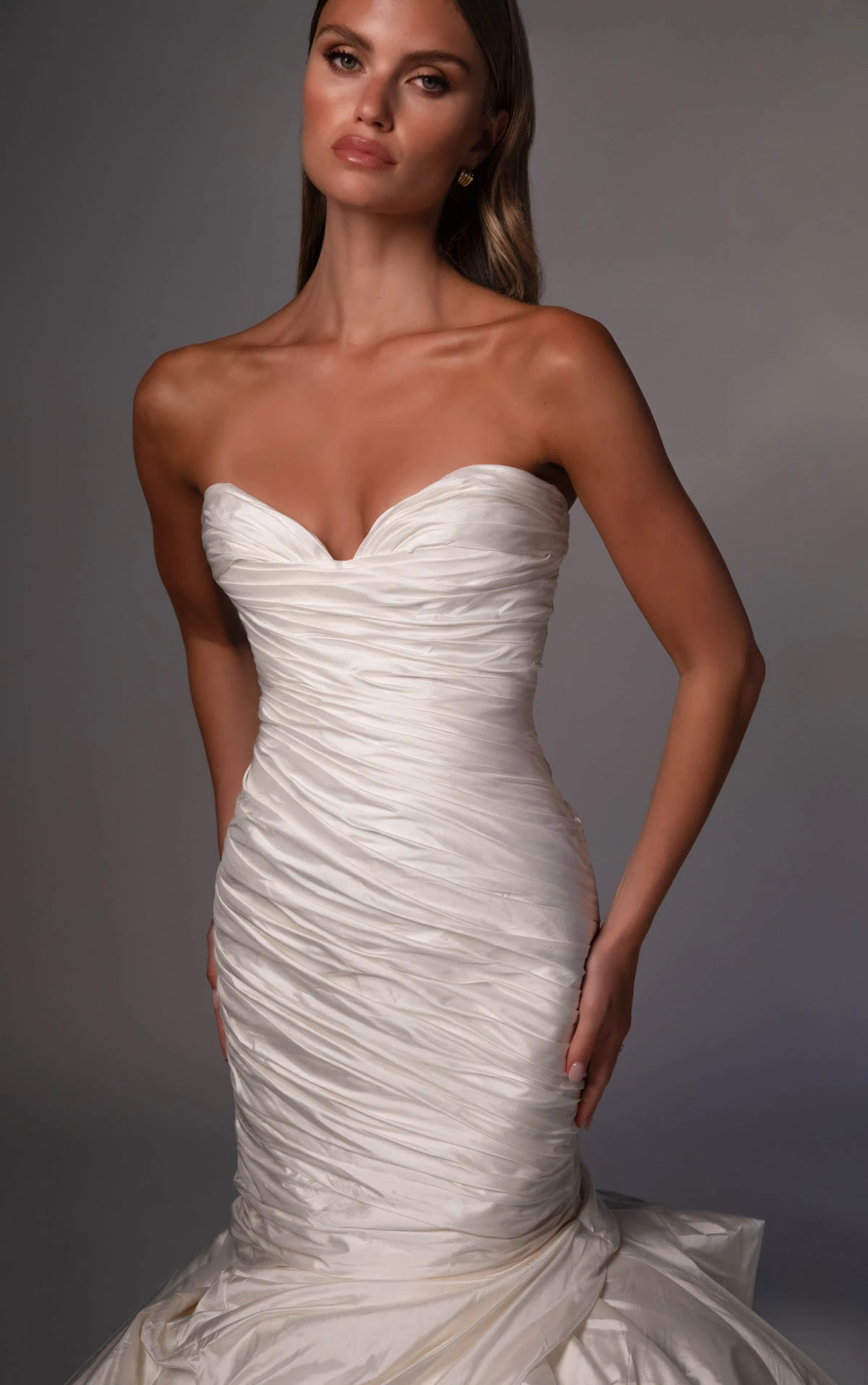 le1511 Strapless Crushed Silk Bridal Gown Featuring Sculptural Draped Detailing  by Martina Liana Luxe