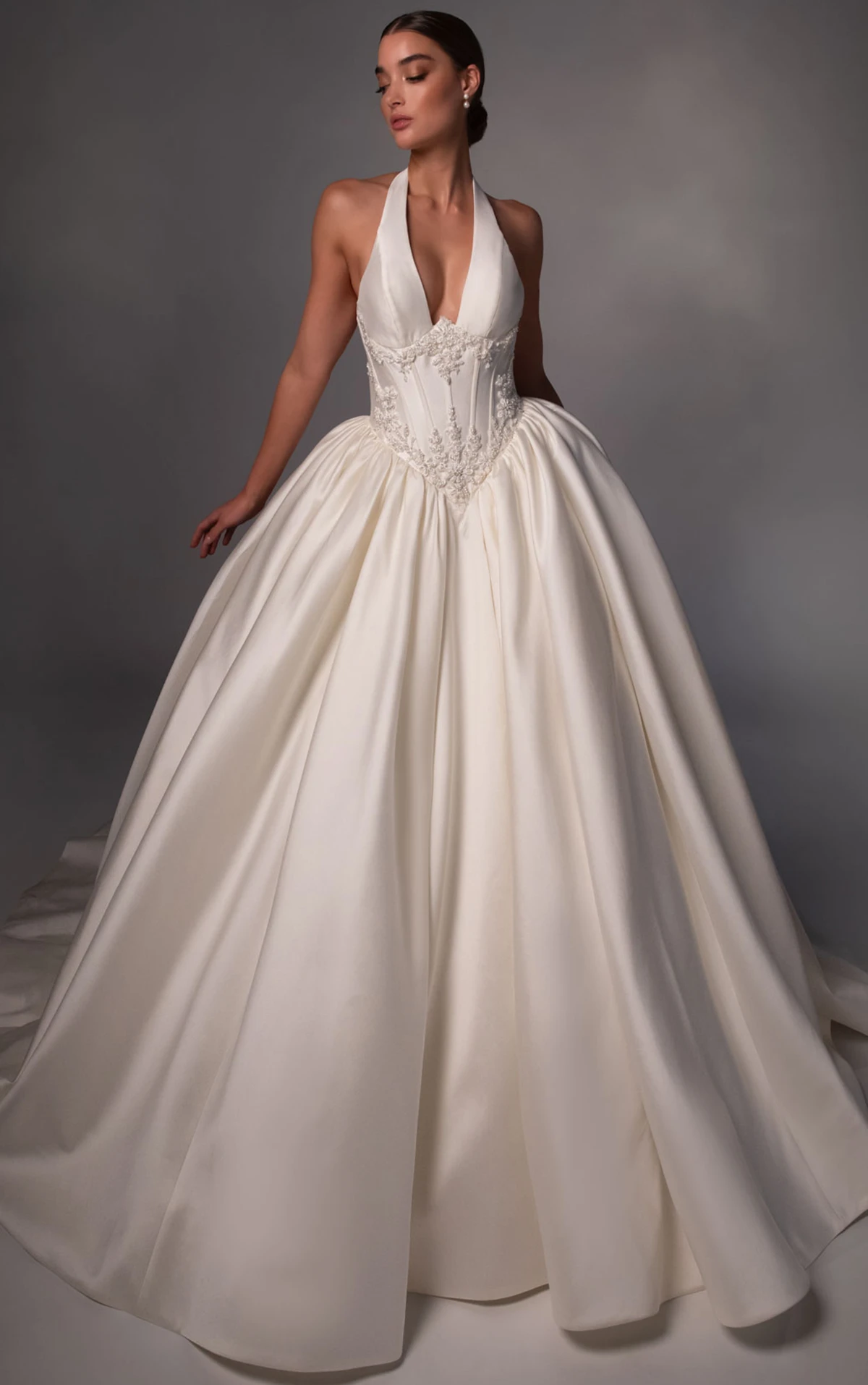 le1514 Zibeline Ballgown Wedding Gown Featuring a Halter Neckline and Embellished Basque Waist  by Martina Liana Luxe