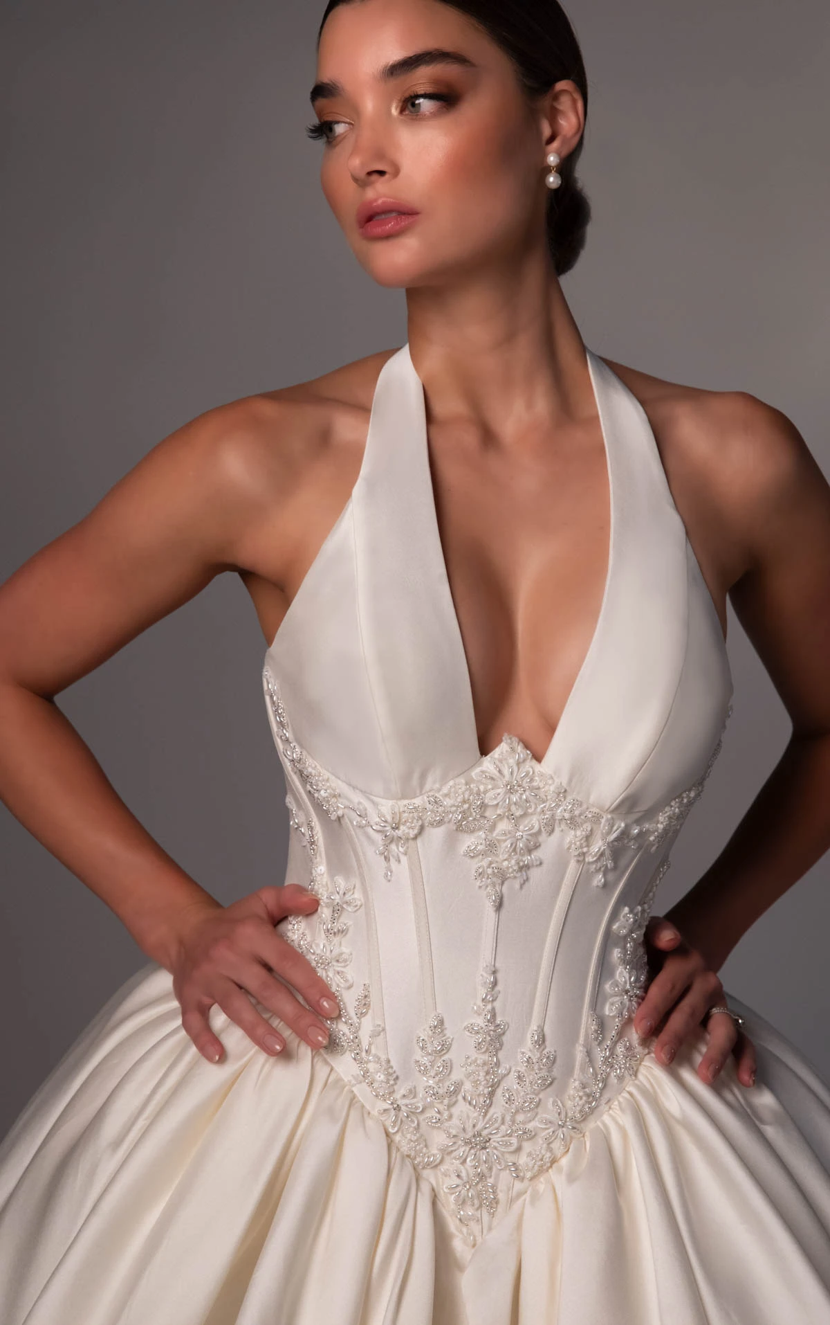 le1514 Zibeline Ballgown Wedding Gown Featuring a Halter Neckline and Embellished Basque Waist  by Martina Liana Luxe