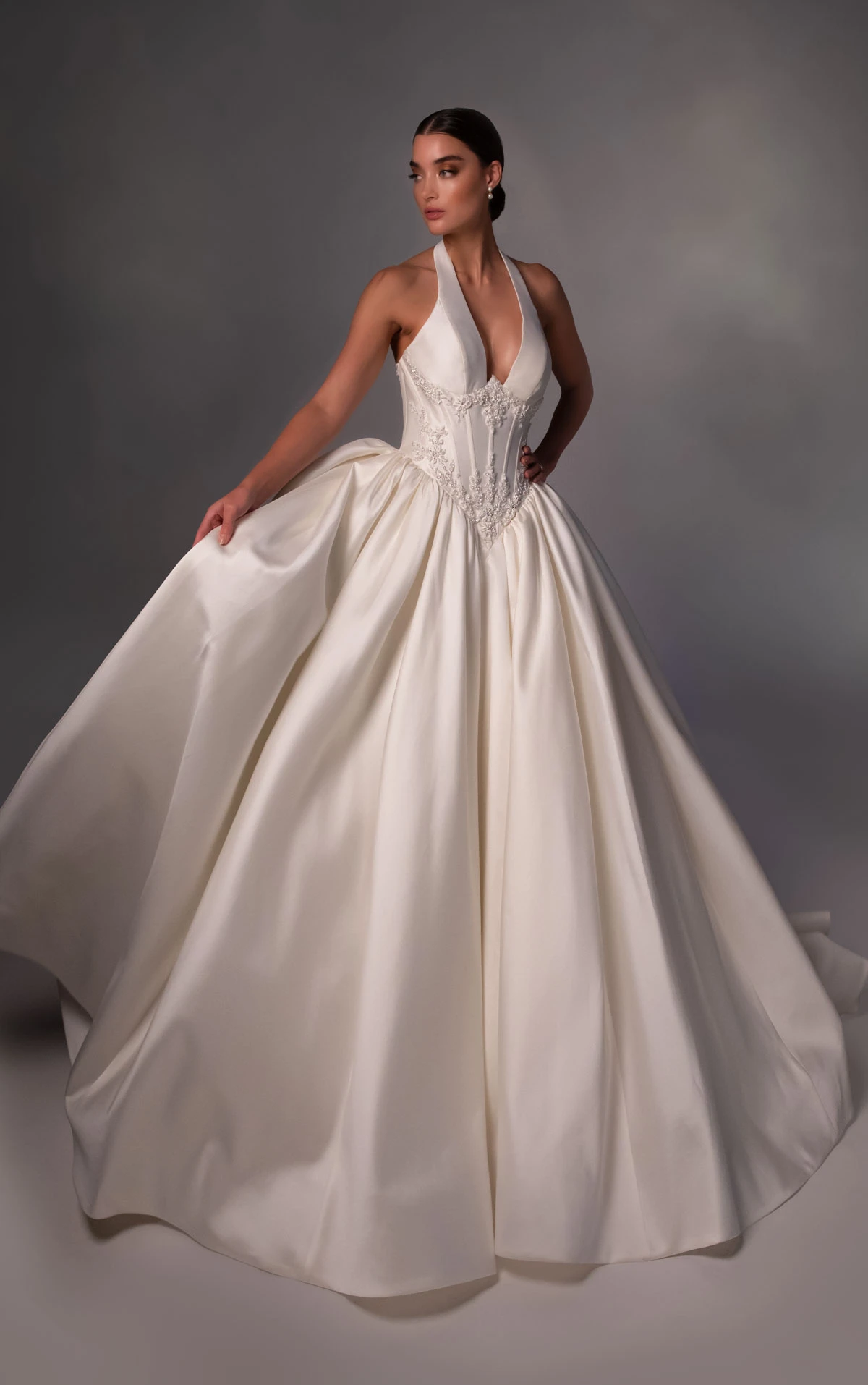 le1514 Zibeline Ballgown Wedding Gown Featuring a Halter Neckline and Embellished Basque Waist  by Martina Liana Luxe