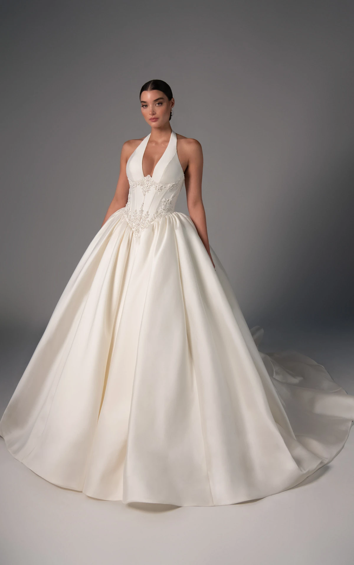 le1514 Zibeline Ballgown Wedding Gown Featuring a Halter Neckline and Embellished Basque Waist  by Martina Liana Luxe