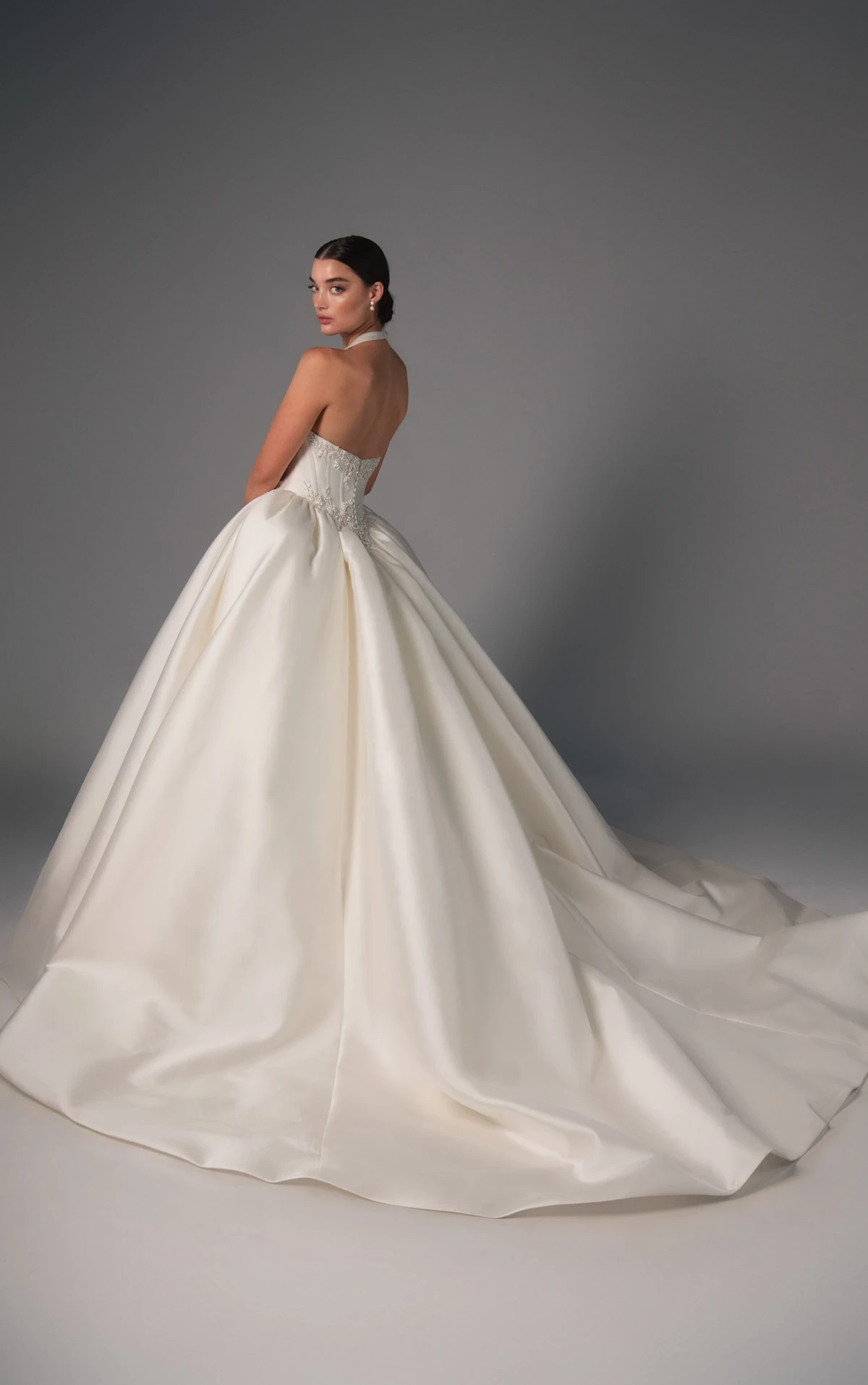 le1514 Zibeline Ballgown Wedding Gown Featuring a Halter Neckline and Embellished Basque Waist  by Martina Liana Luxe