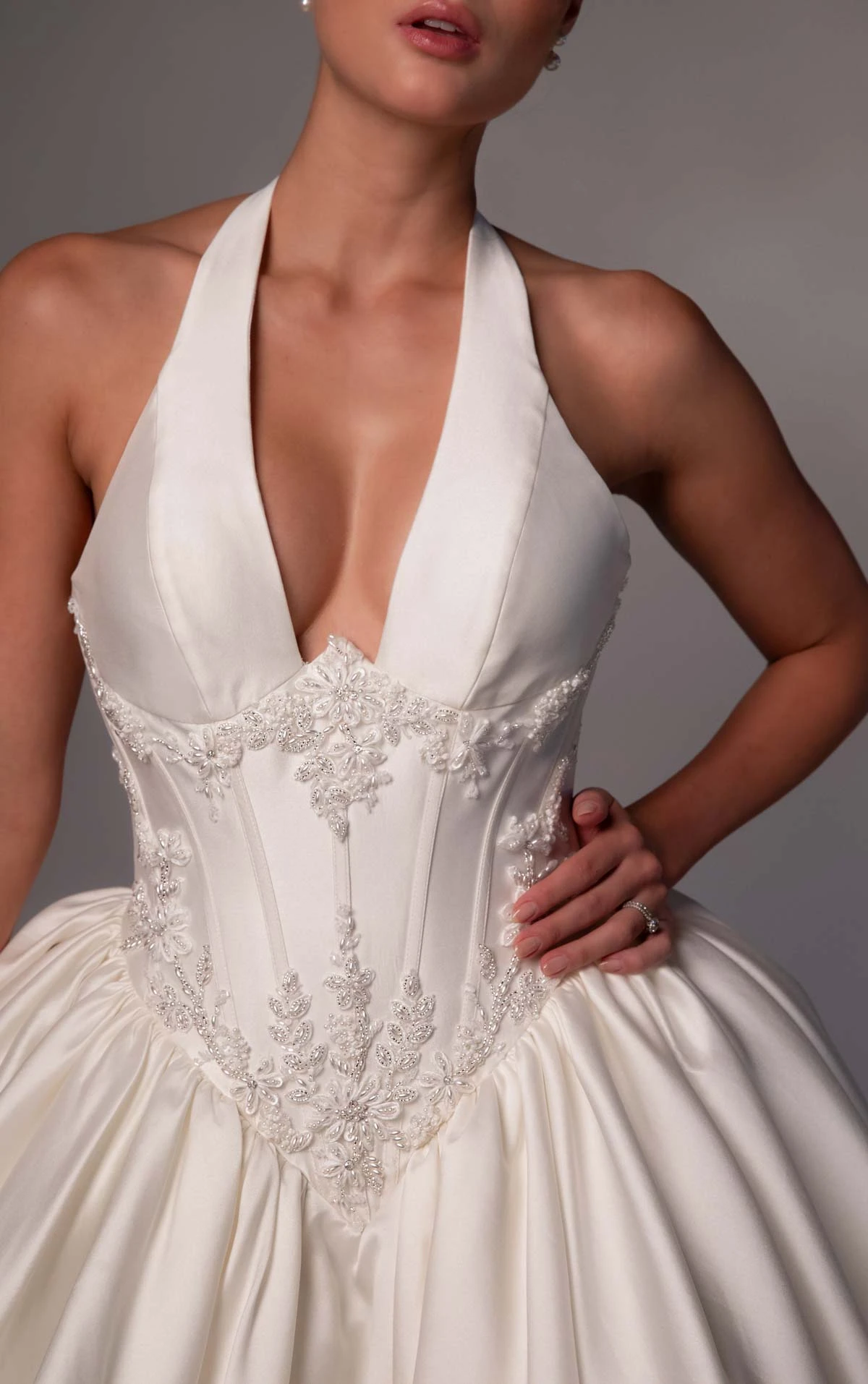 le1514 Zibeline Ballgown Wedding Gown Featuring a Halter Neckline and Embellished Basque Waist  by Martina Liana Luxe