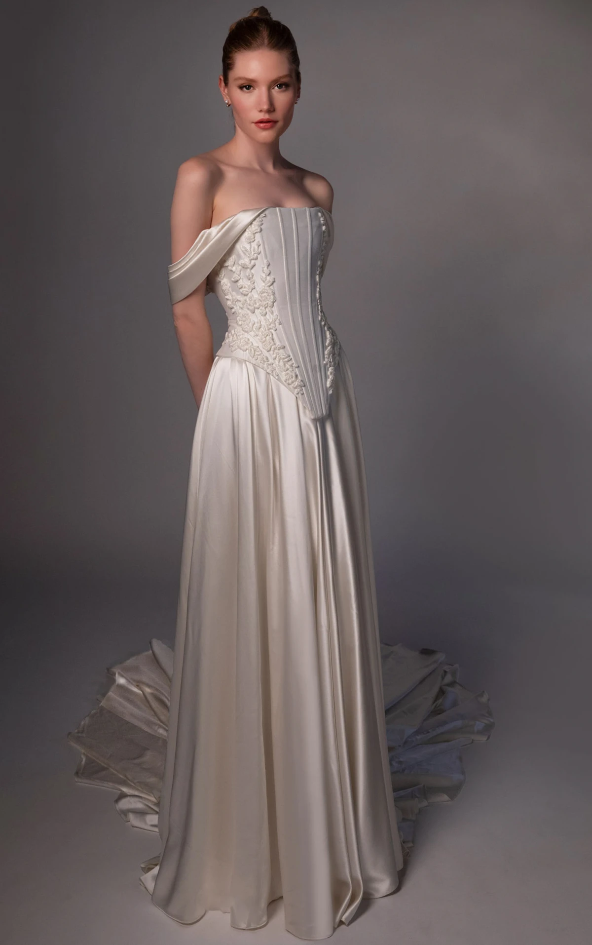 le1515 Off-the-Shoulder Silk Ballgown Wedding Dress with a Faux Two-Piece Silhouette  by Martina Liana Luxe