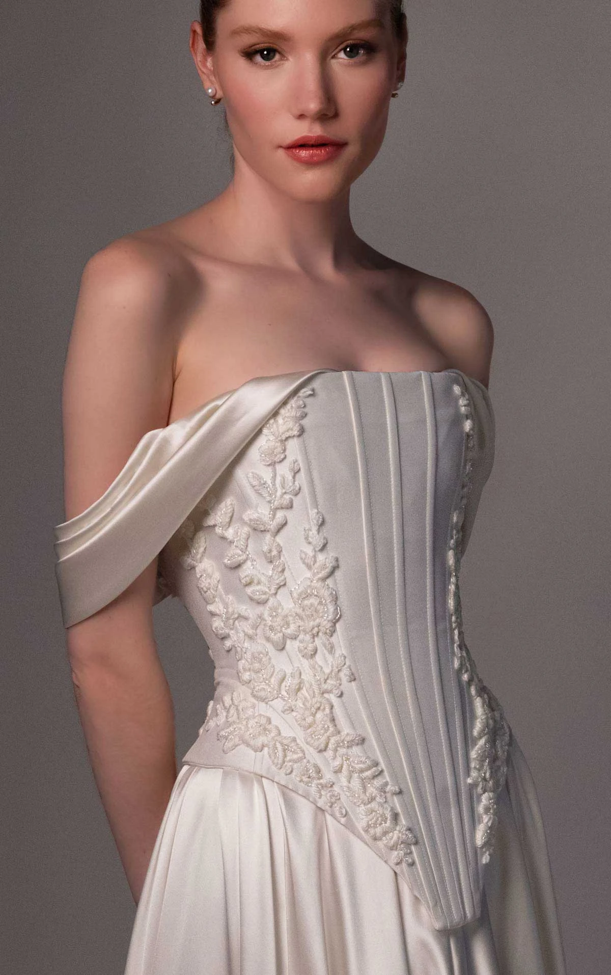 le1515 Off-the-Shoulder Silk Ballgown Wedding Dress with a Faux Two-Piece Silhouette  by Martina Liana Luxe