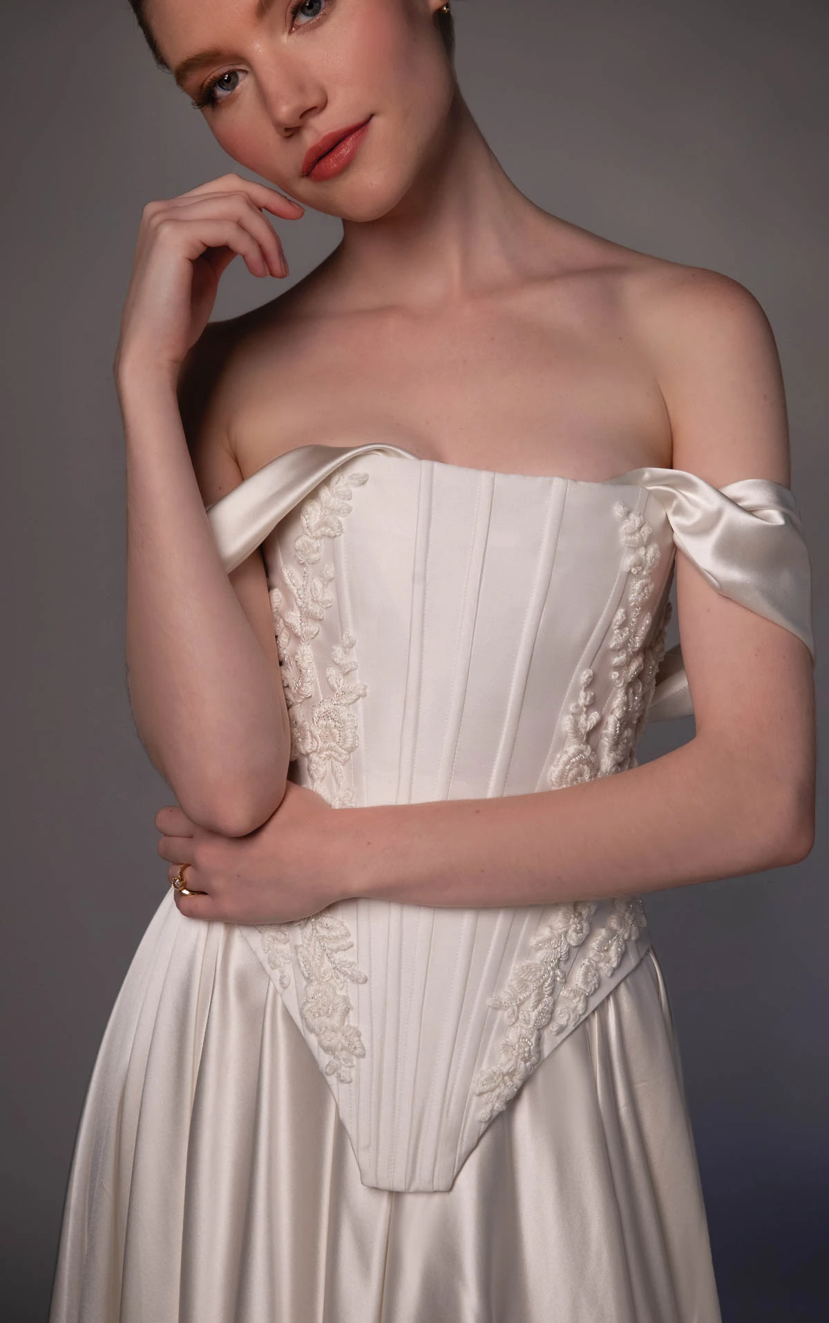 le1515 Off-the-Shoulder Silk Ballgown Wedding Dress with a Faux Two-Piece Silhouette  by Martina Liana Luxe