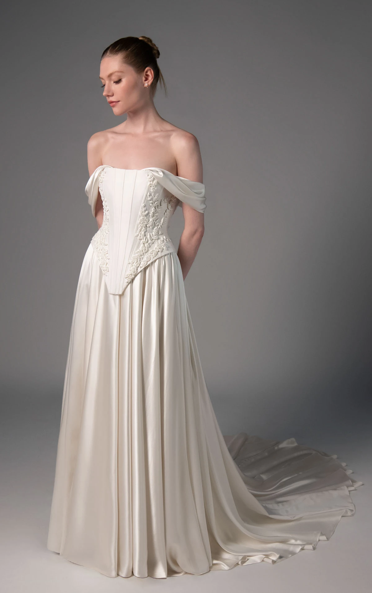 le1515 Off-the-Shoulder Silk Ballgown Wedding Dress with a Faux Two-Piece Silhouette  by Martina Liana Luxe